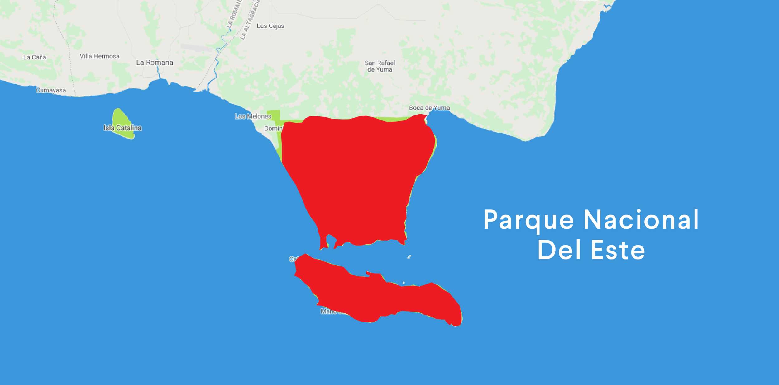  Text reads, “Parque Nacional Del Este” next to highlighted region on map.  