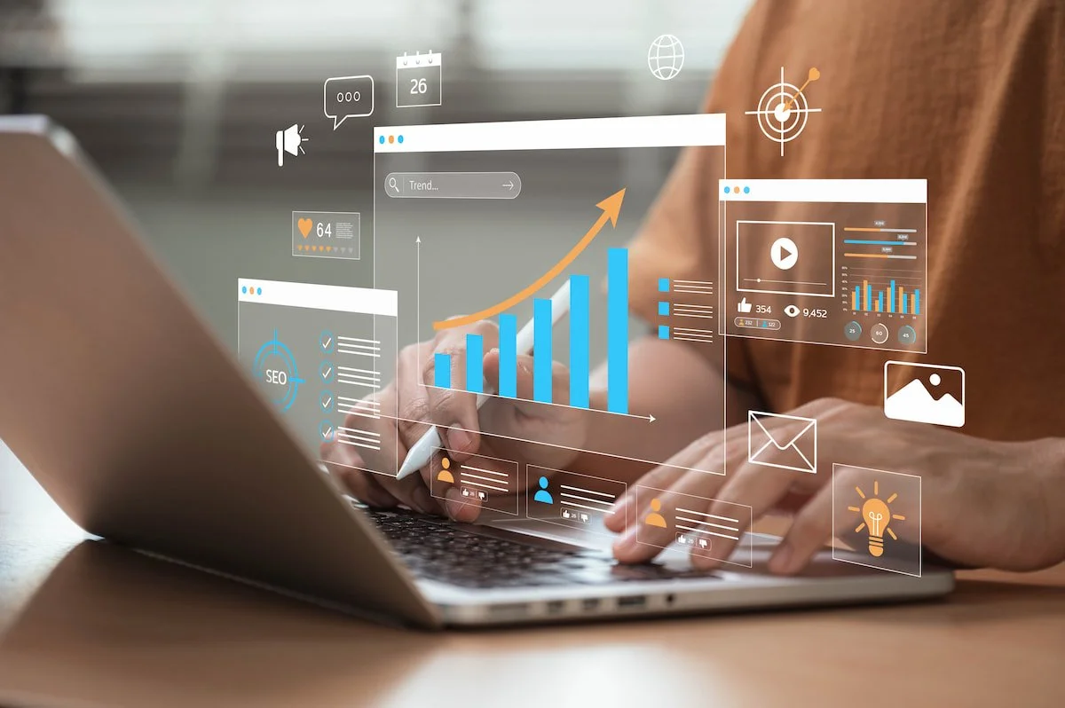 Boost digital reach professionals analyzing analytics growth metrics across multiple marketing channels.