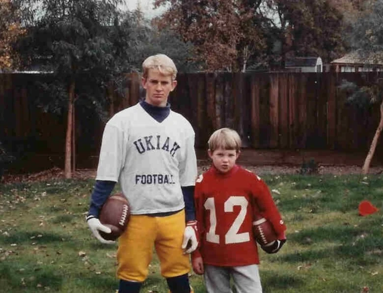 Ryan and Collin Petitte in football uniforms in Ukiah, California