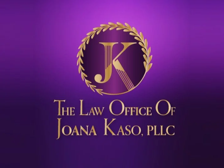 Law Office of Joana Kaso law firm logo and JK laurel emblem design by Designland
