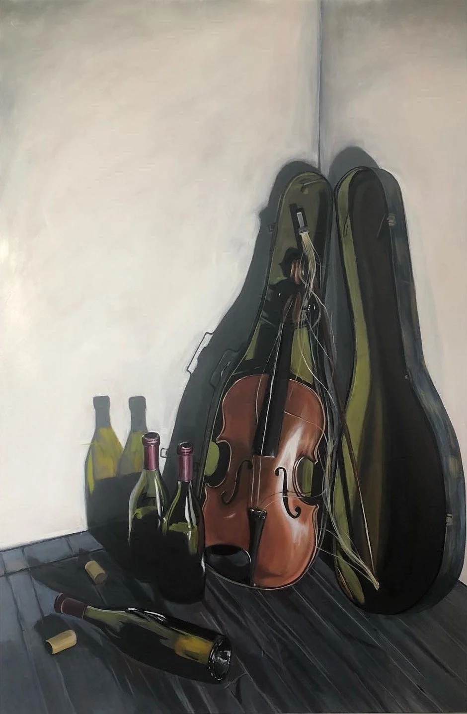 Broken Fiddle with Empty Bottles 