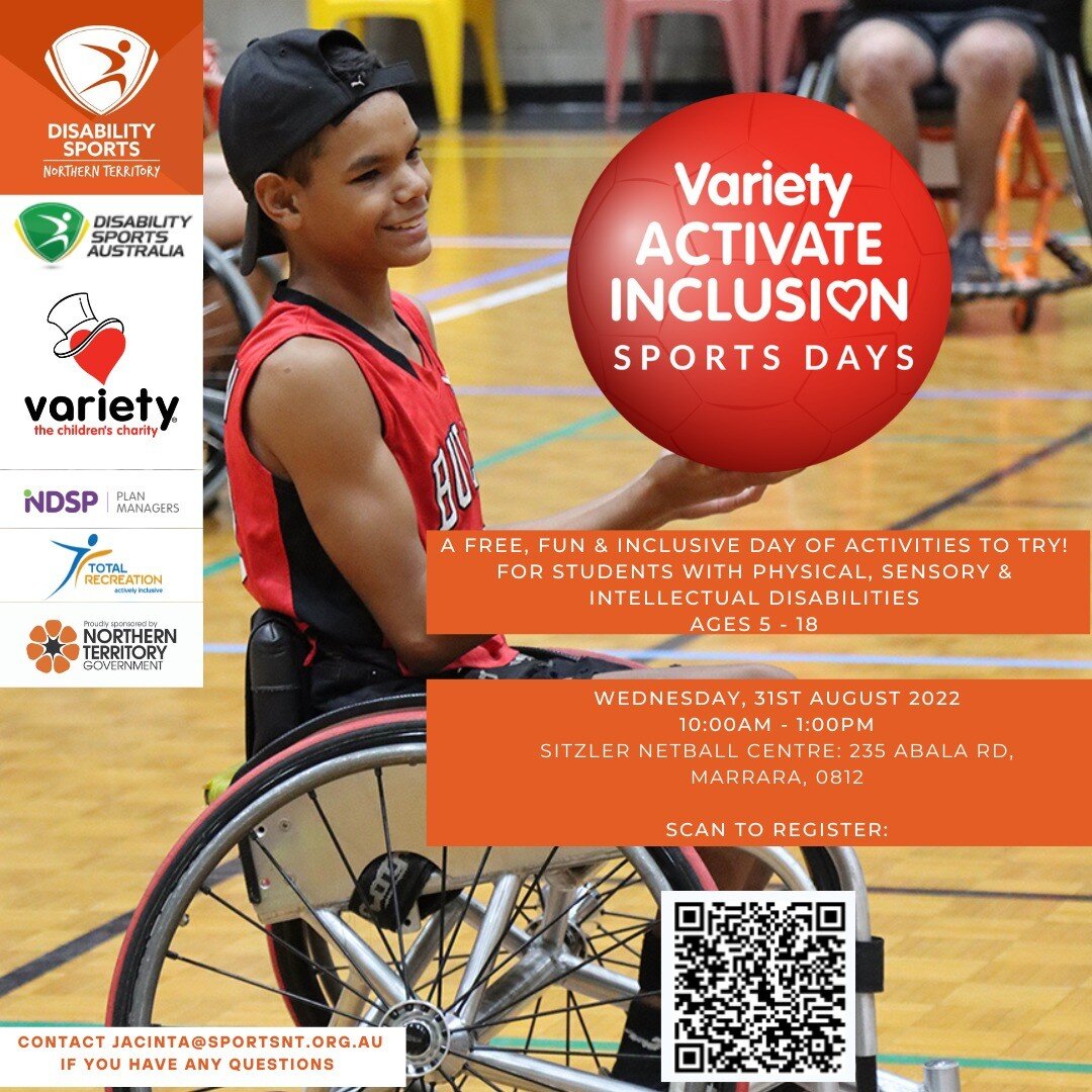 Our next Variety Activate Inclusion Sports Day is just around the corner! Register now 😎

Come down for a day of awesome activities:
🔥Zumba 🔥Wheelchair Rugby 🔥Netball 🔥Cricket 🔥Golf 🔥Touch Footy 

Can't wait to get stuck into it! See you there