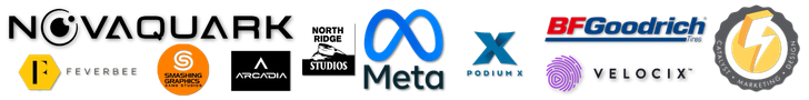 My most notable clients, including Meta, BF Goodrich, Podium X, Velocix, North Ridge Studios, NovaQuark, Feverbee, Arcadia Software, DFAD, and more! I've voiced commercials, video game characters, promotional materials, and in-house content for them.