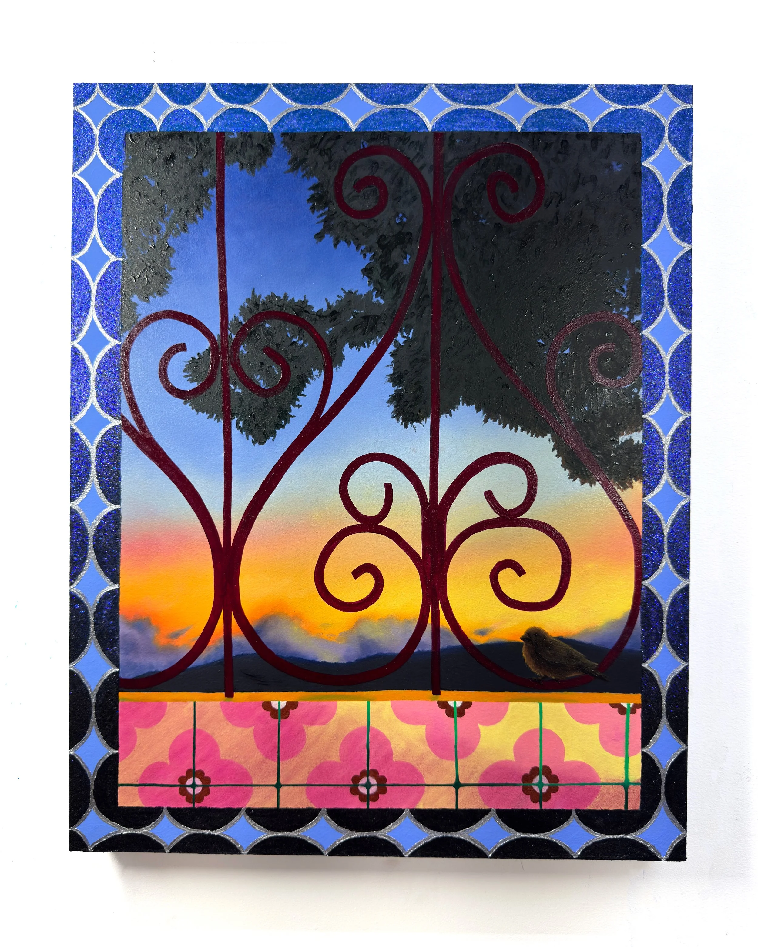   ...y ahora puedo ver las estrellas, y en so fulgor se refleja el latido de mi corazón. Se me había olvidado que todavía es verano   16 × 20 inches, Oil, acrylic, glitter, mica, and marker on paper on panel, 2025 