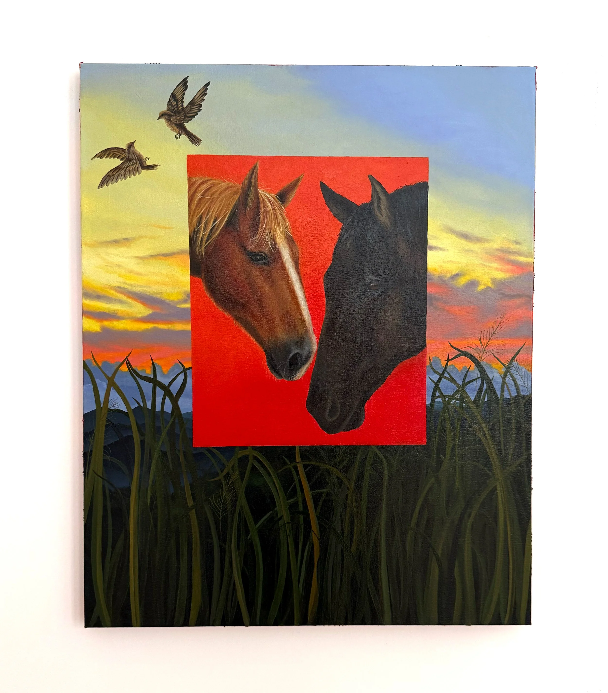   Connection   38 × 30 inches, Oil, acrylic, and annatto seed, 2026 
