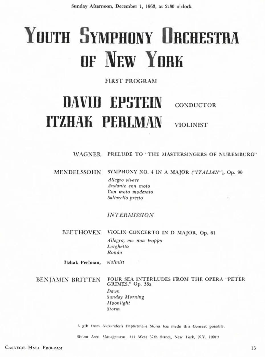 Throwback to a legendary moment! 🎻

Sixty-two years ago today, on December 1, 1963, a 17-year-old @ItzhakPerlmanOfficial returned to @CarnegieHall for his second appearance in one year, performing the Beethoven Violin Concerto with the Youth Symphon