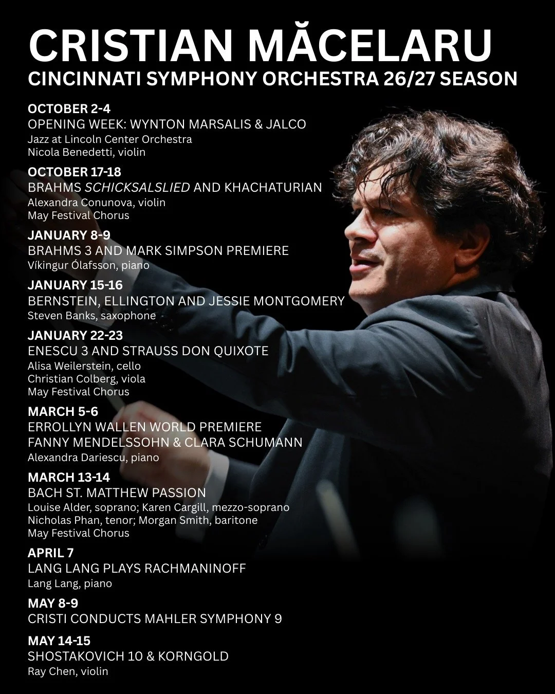Announcing @Cristian.Macelaru and the Cincinnati Symphony Orchestra @CincySymphony&rsquo;s 2026/27 season! 26/27 marks Măcelaru&rsquo;s second season as Music Director, continuing a dynamic new chapter for the Cincinnati Symphony shaped by both tradi