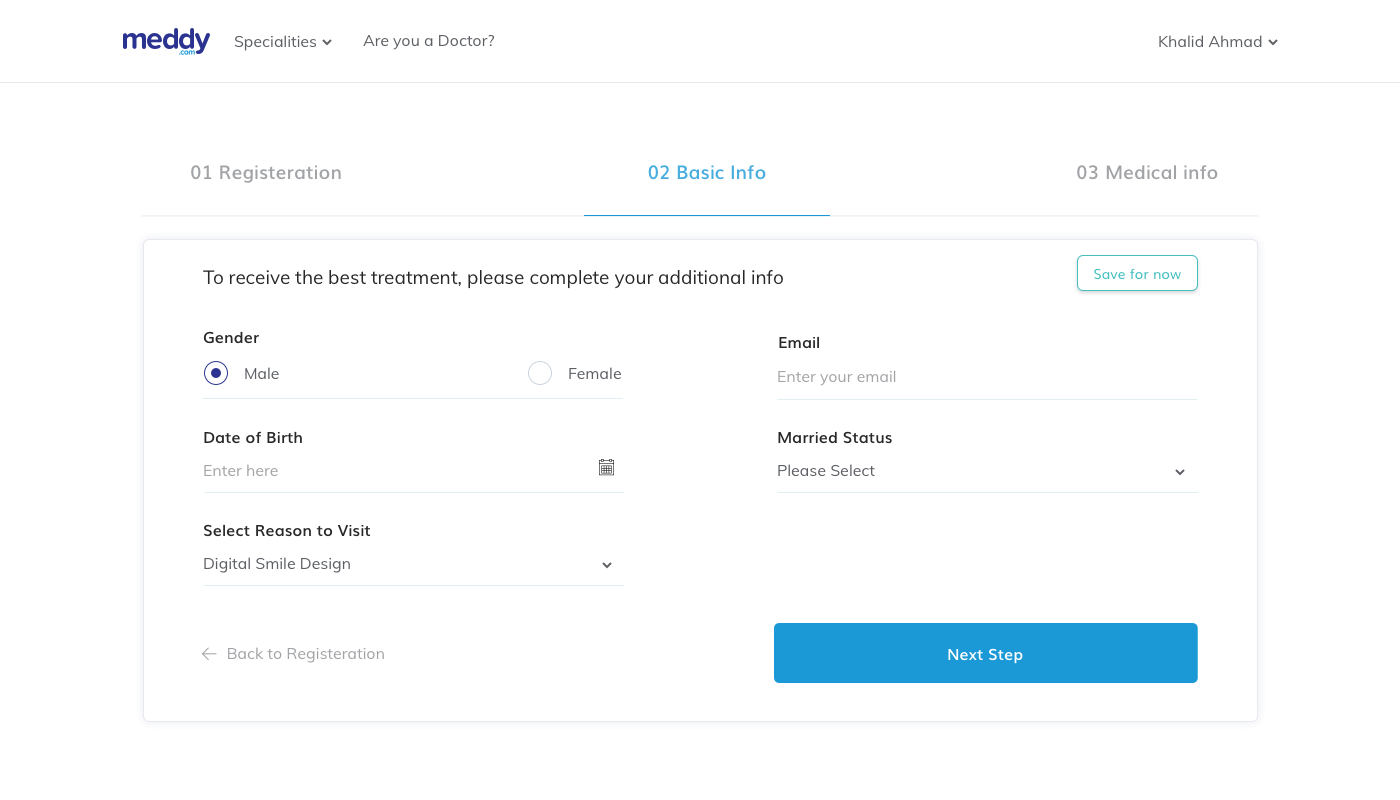 Check in basic information step