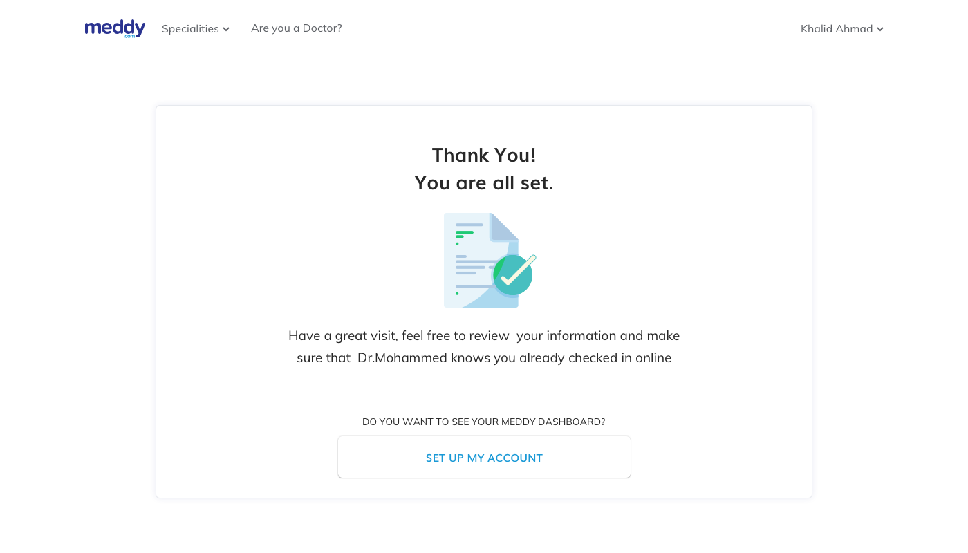 Check in completion screen