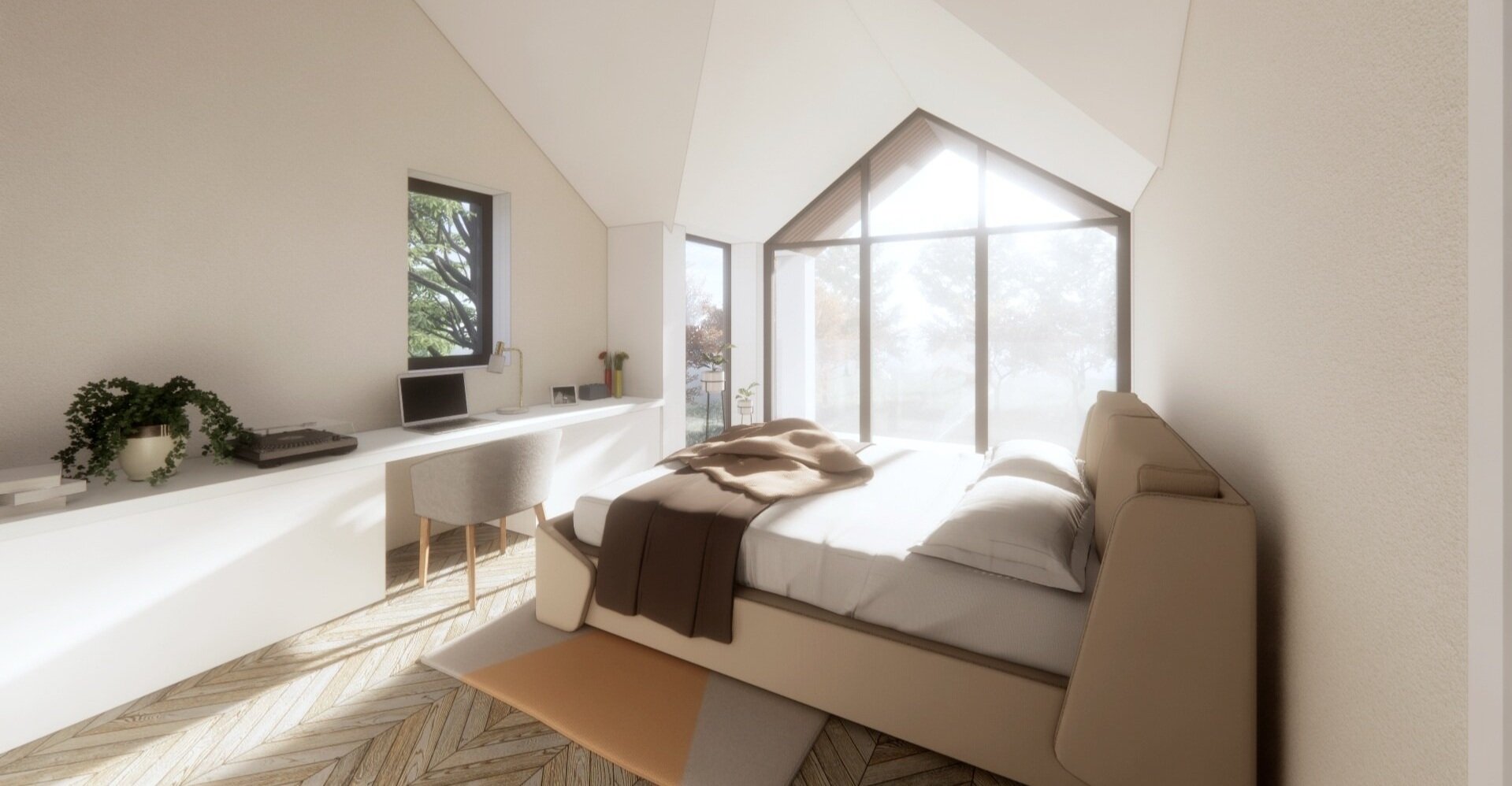 vaulted ceiling in bedroom