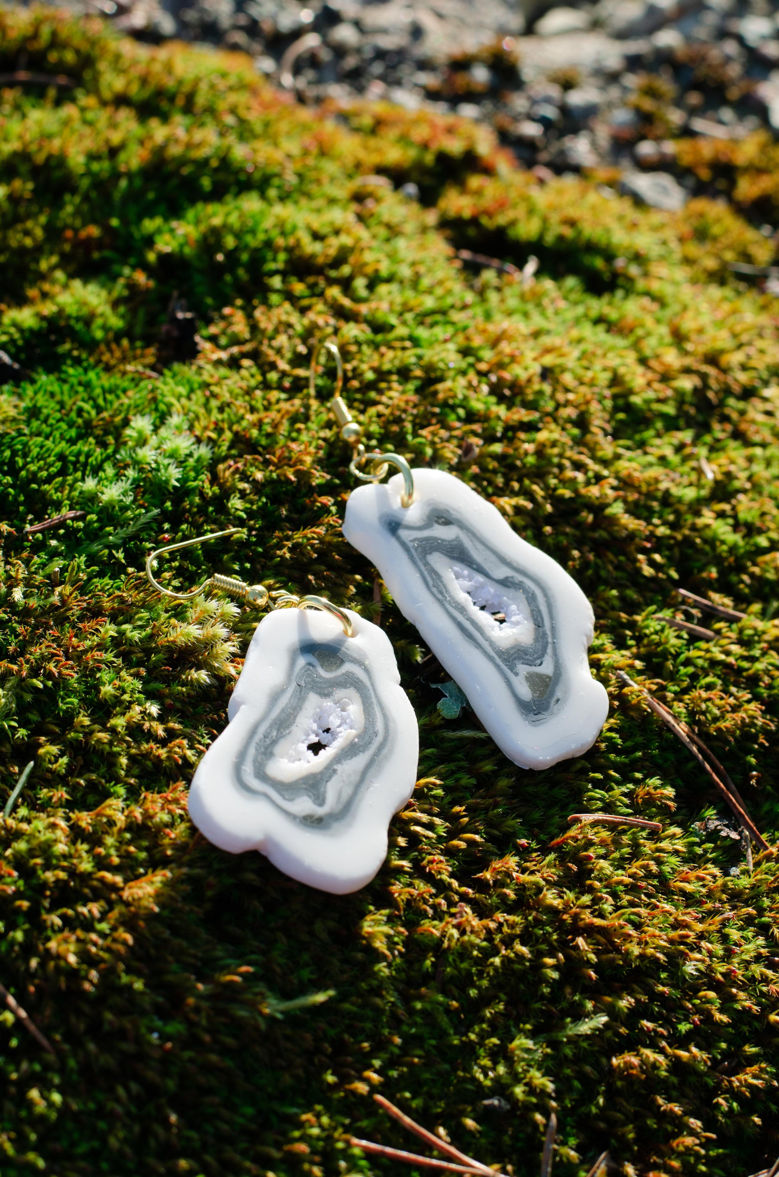 White Stone Slices Earrings