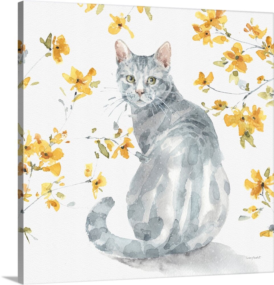 Happy Yellow 14 Gray Cat Wall Art