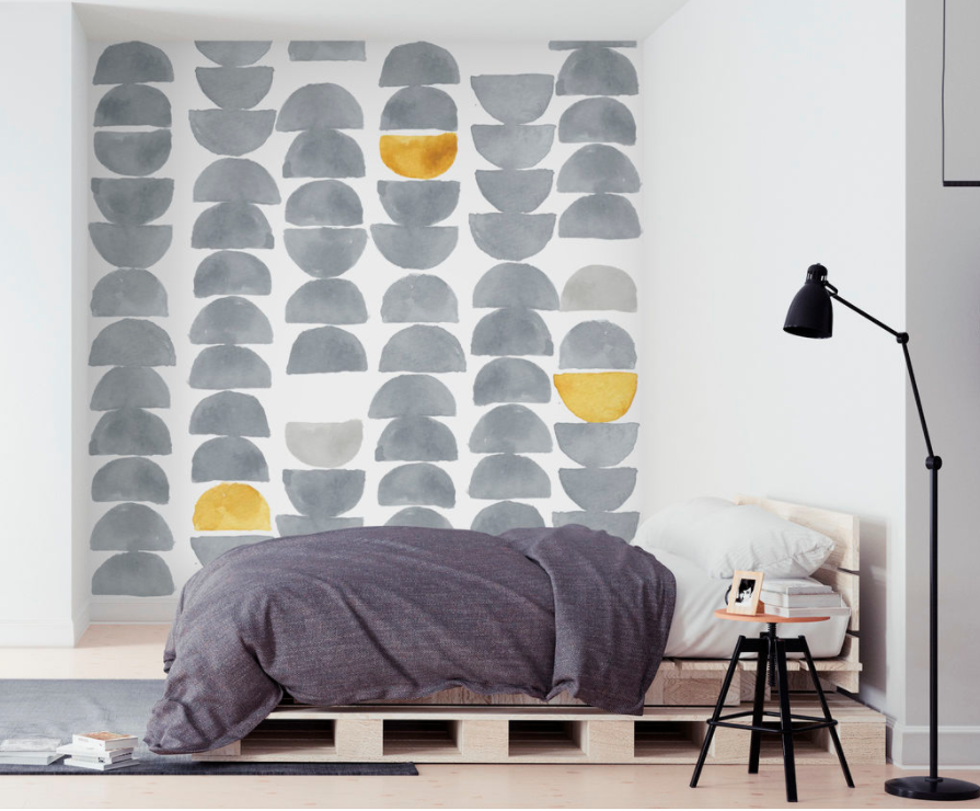 Happy Yellow Gray Geometric Wall Mural