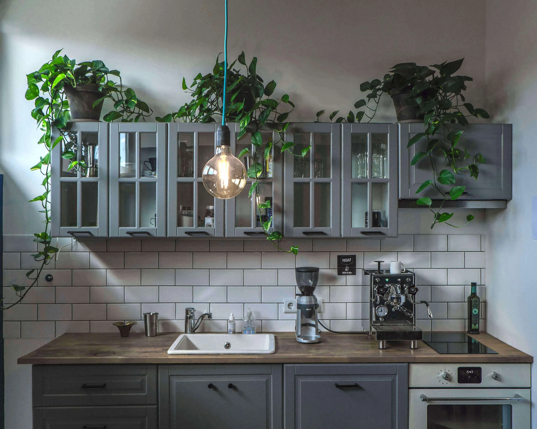  Cascading pothos plants are a great way of bringing nature to shared spaces like kitchens. 