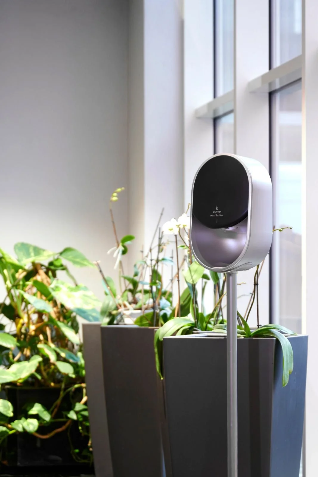  adrop’s touchless hand sanitizer merges sanitization with design. 