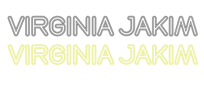 Text displaying the name Virginia Jakin in black and yellow neon-style font