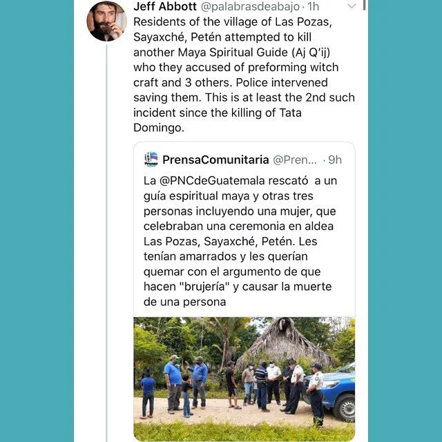 Guatemala continues to be an incubator of anti-Indigenous and anti-non Christianity sentiments.
when will we learn from the genocide of colonization, the genocide of the civil war, and the deaths of Domingo Choc Ché and Alberto Cucul Choc? #GuateRac