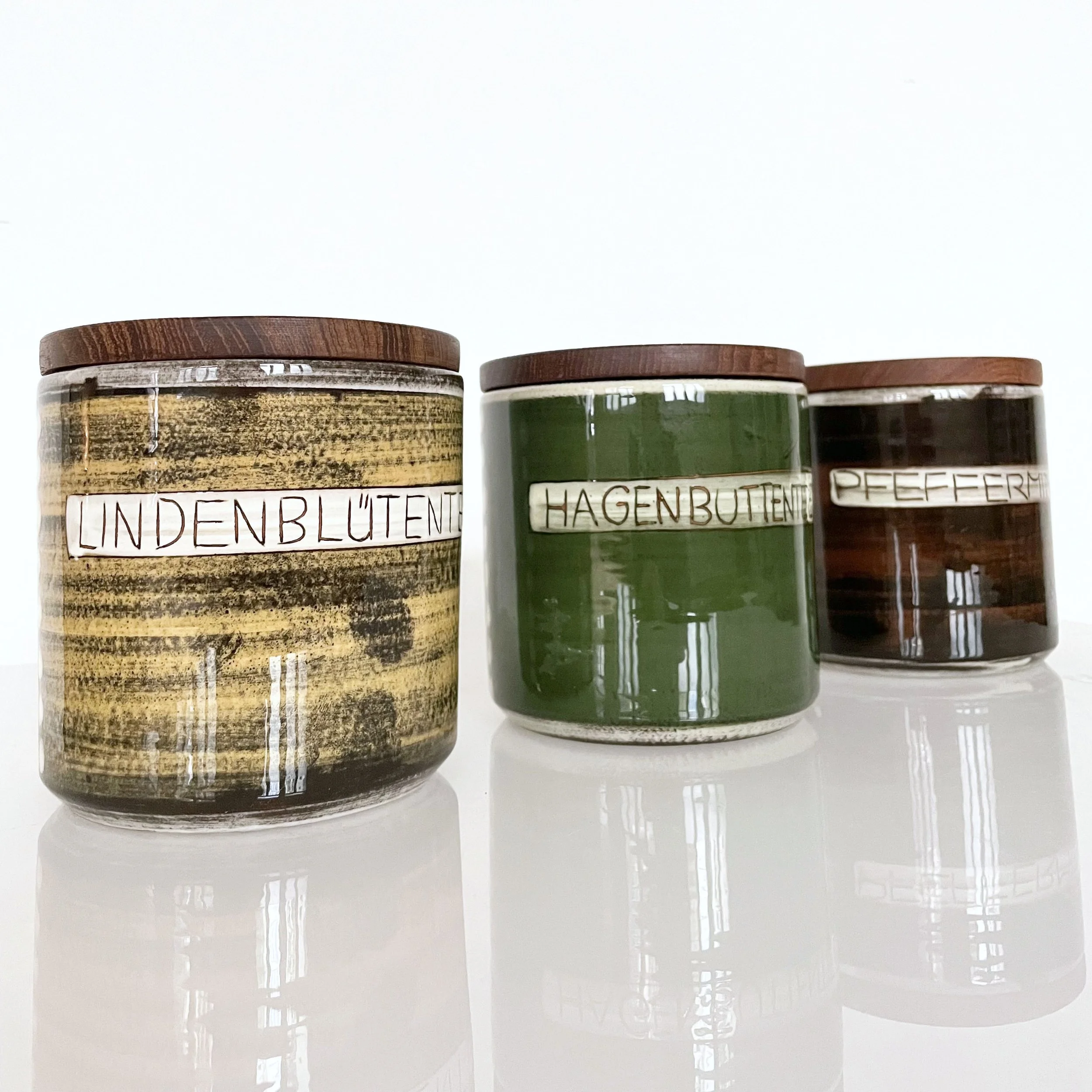 Set of three 1960’s Swiss Ceramic Dried Tea Jars