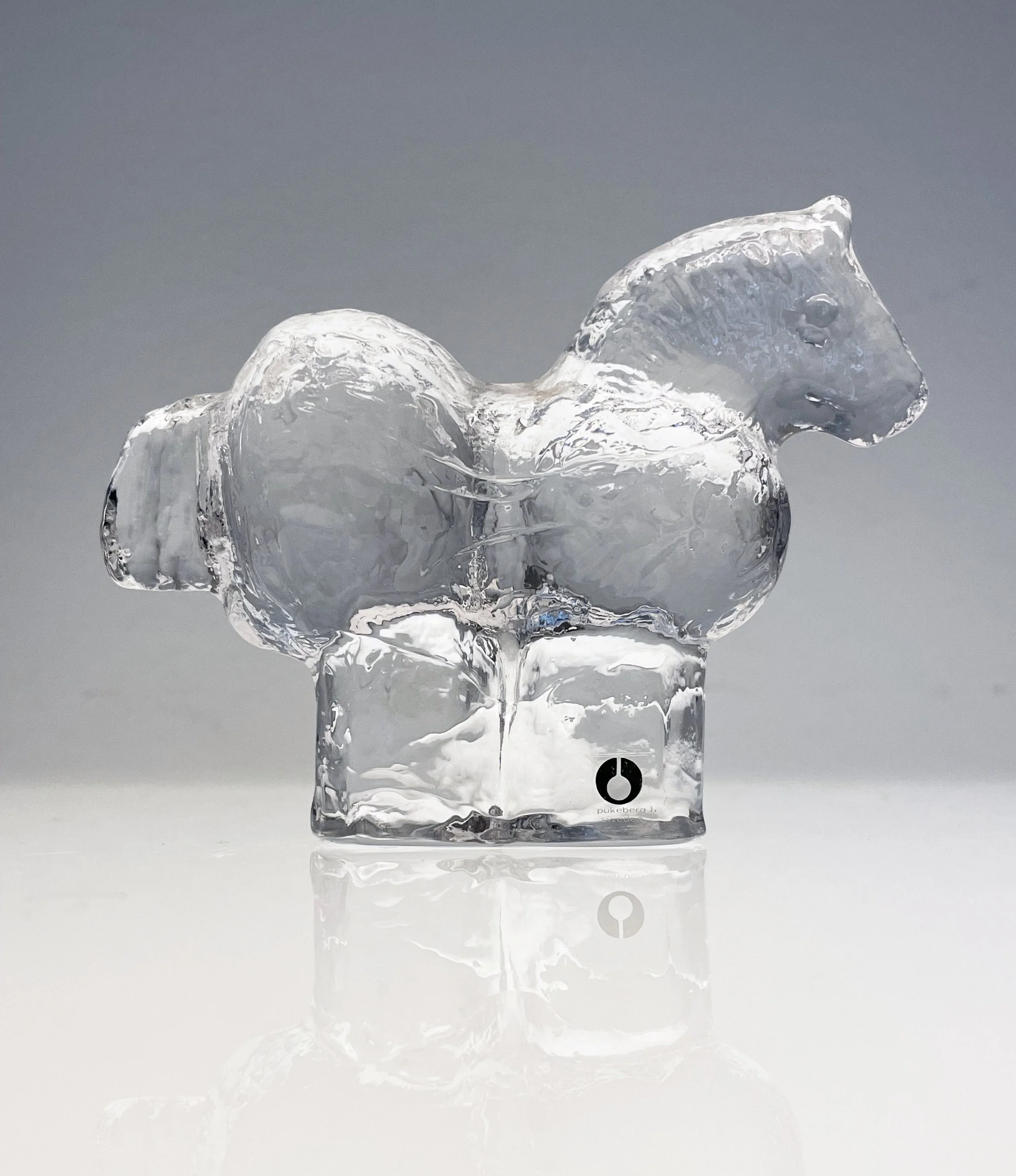 1970's Glass Horse Figurine / Paperweight by Pukeberg, Sweden