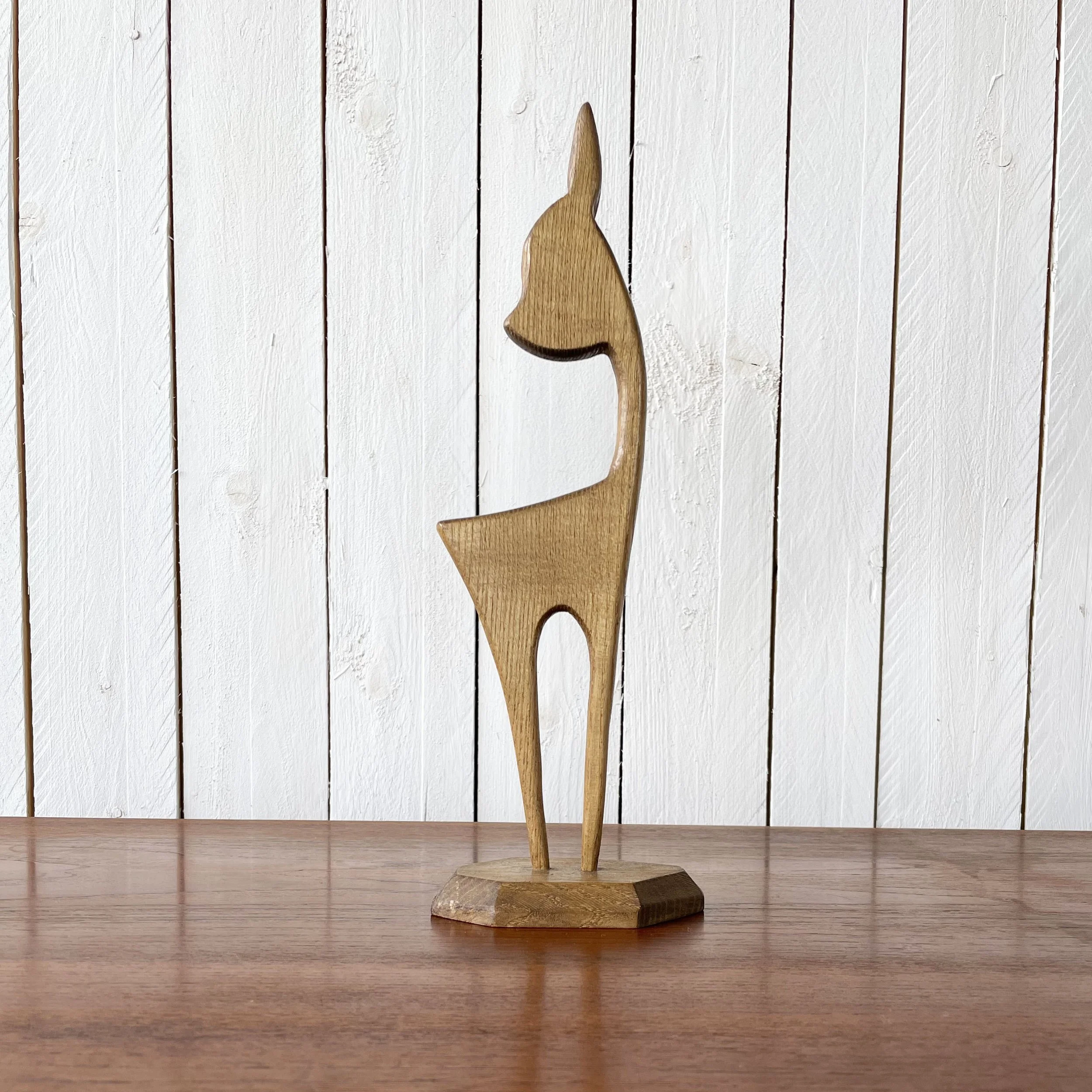 Vintage Carved Wooden Deer Figure