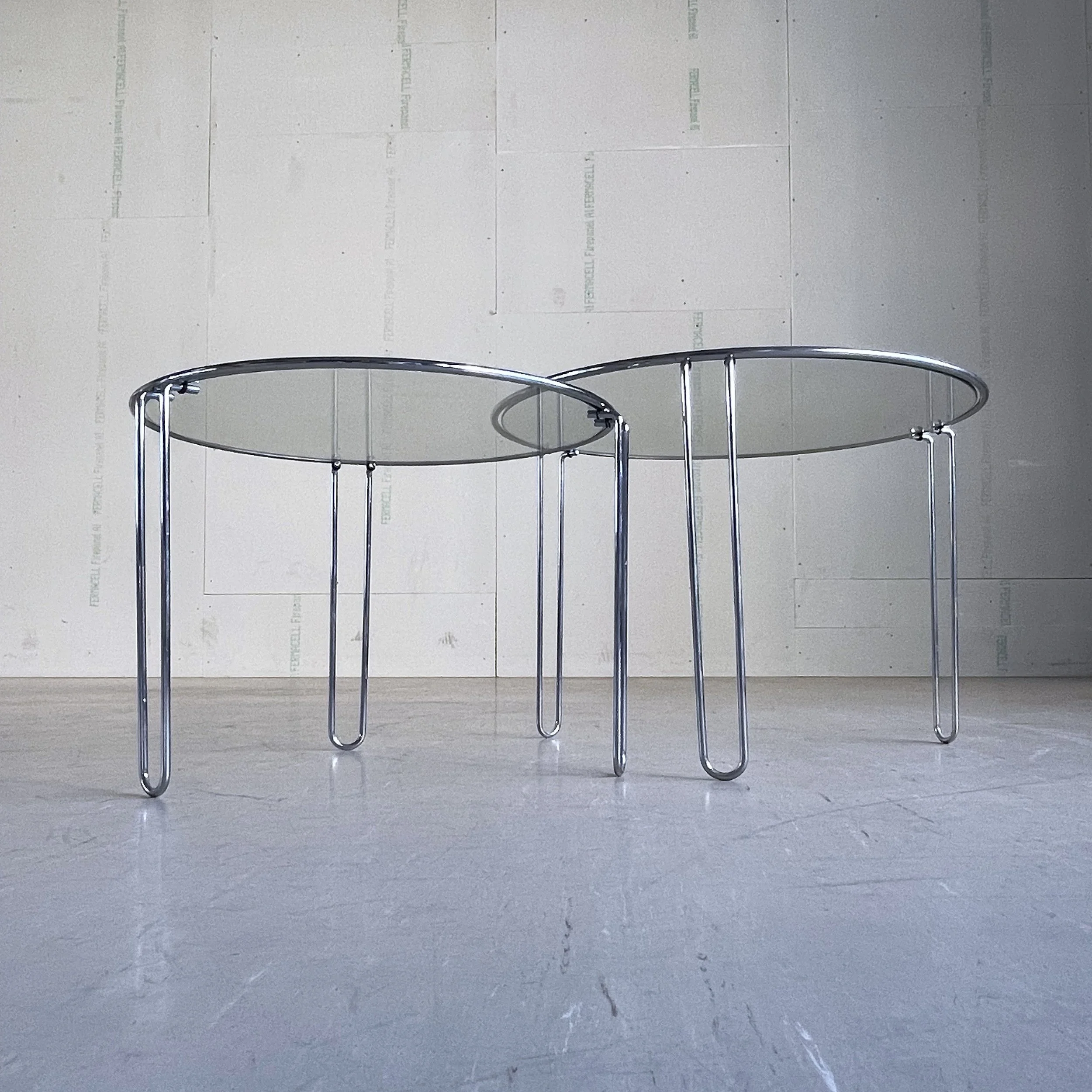 Pair of 1970's Italian Glass & Chrome Nesting Tables / Side Tables