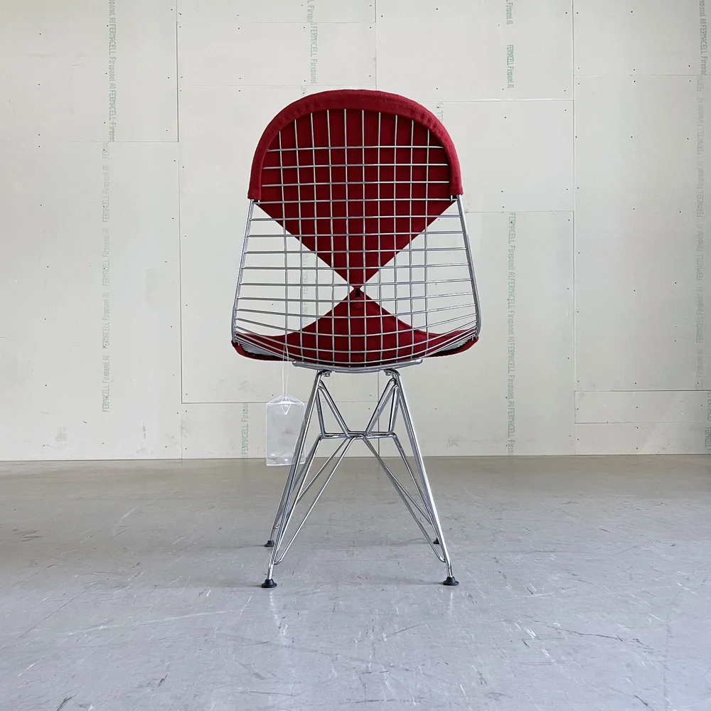 Vitra Eames DKR Wire Chair with red hopsack Designed by