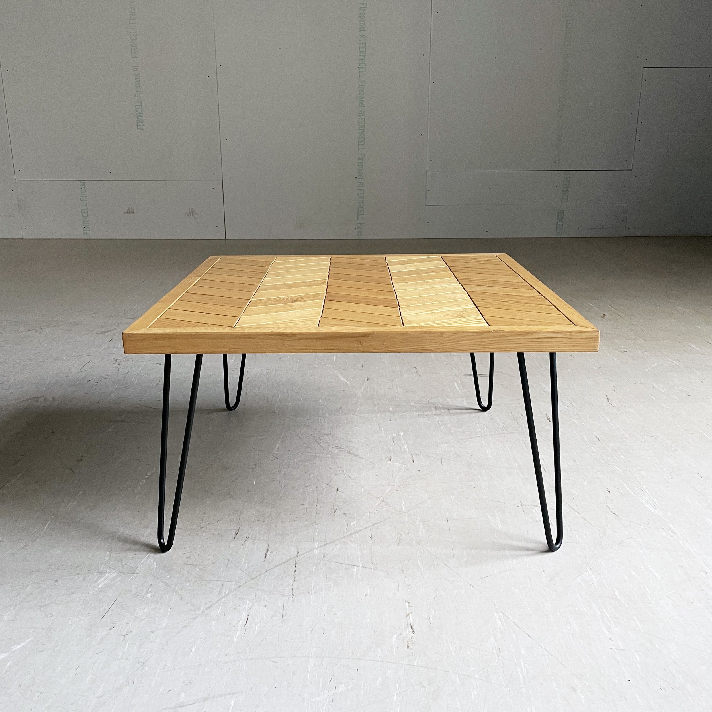 Oak Herringbone Coffee Table with Hairpin Legs