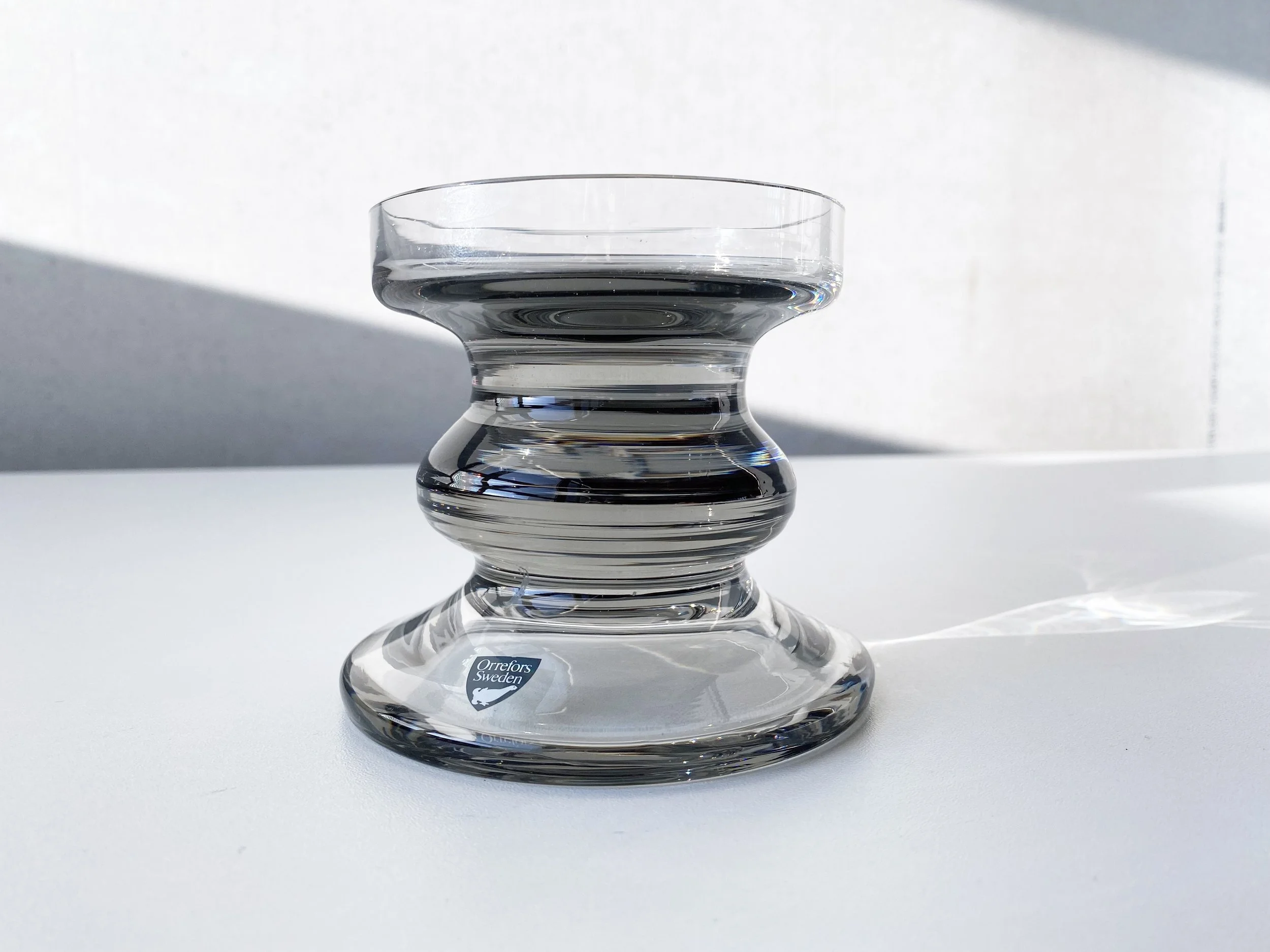 Crystal Glass Candle Holder by Orrefors, Sweden | Modern Era - Vintage