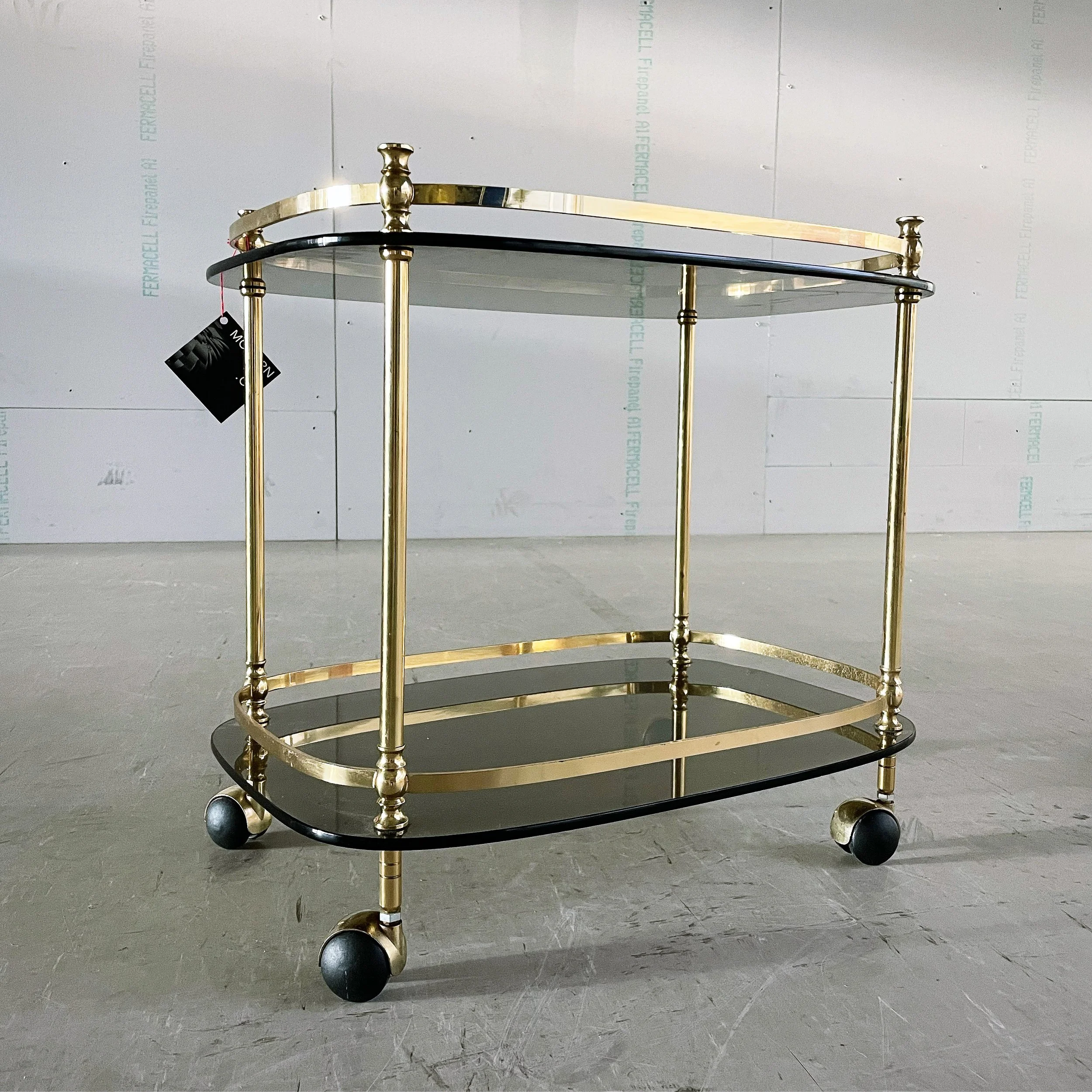 Vintage Solid Brass Drinks / Bar Cart