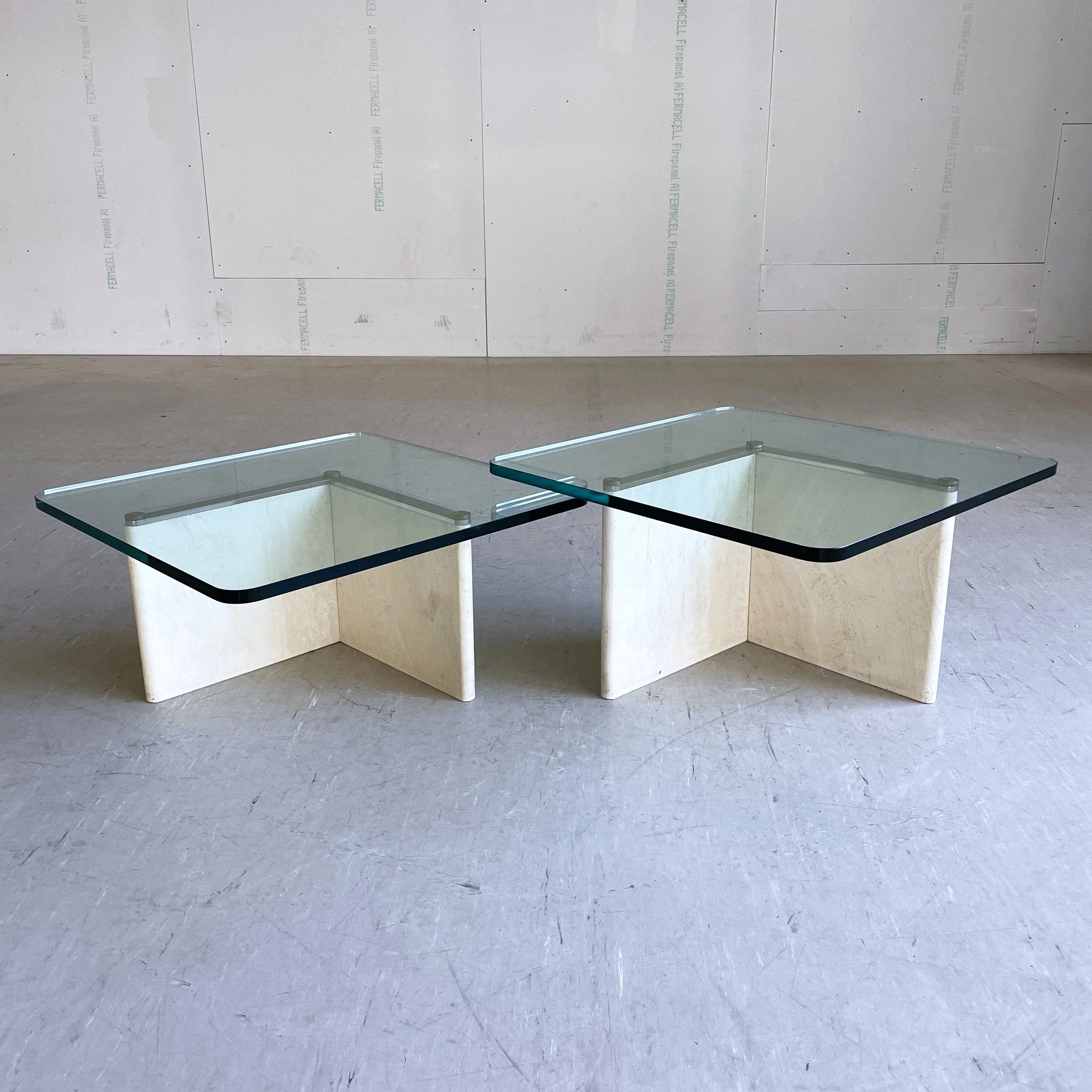 Pair of Travertine / Glass Coffee Tables - Nest of Tables