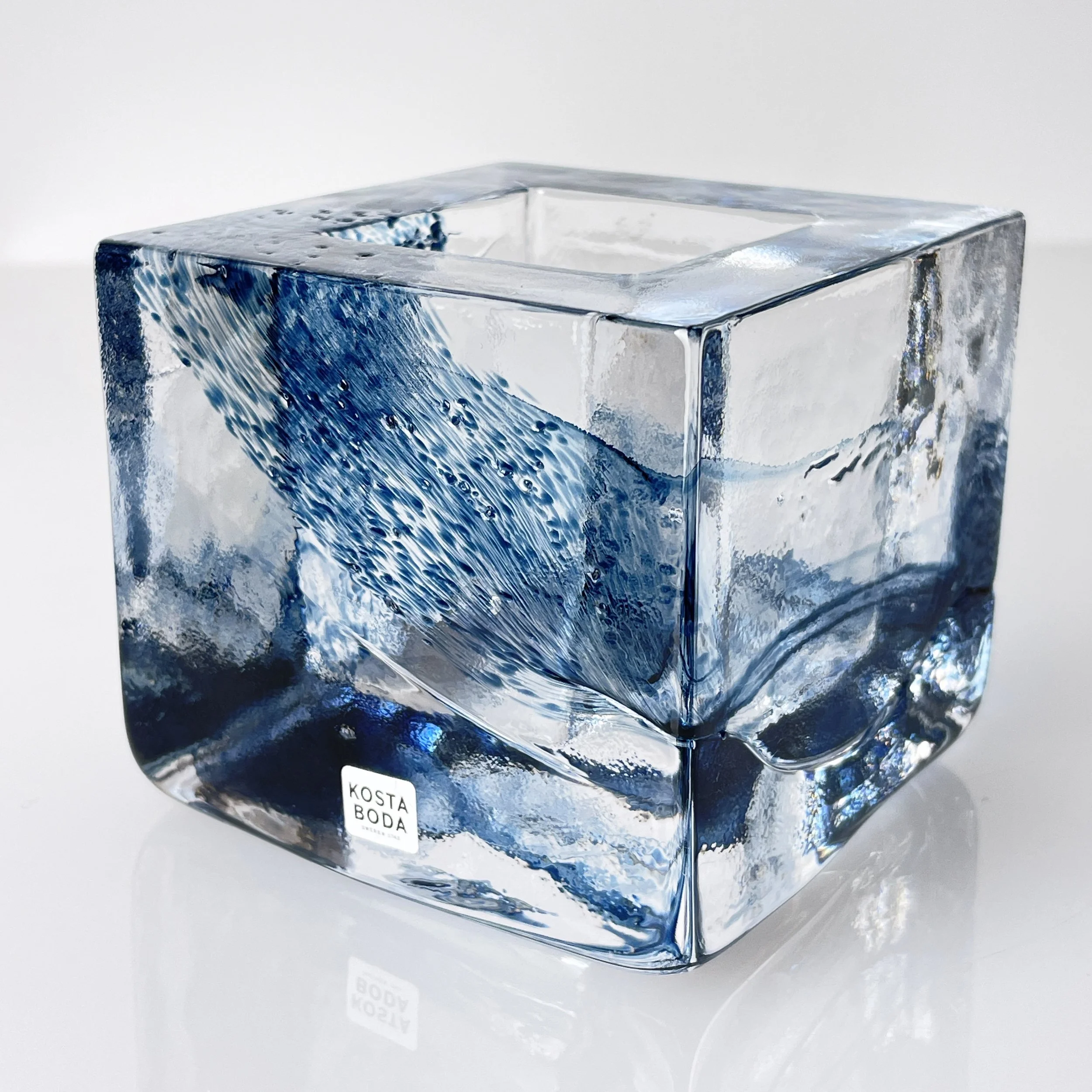 Kosta Boda 'Brick' Votive blue glass Candle Holder by Anna Ehrner