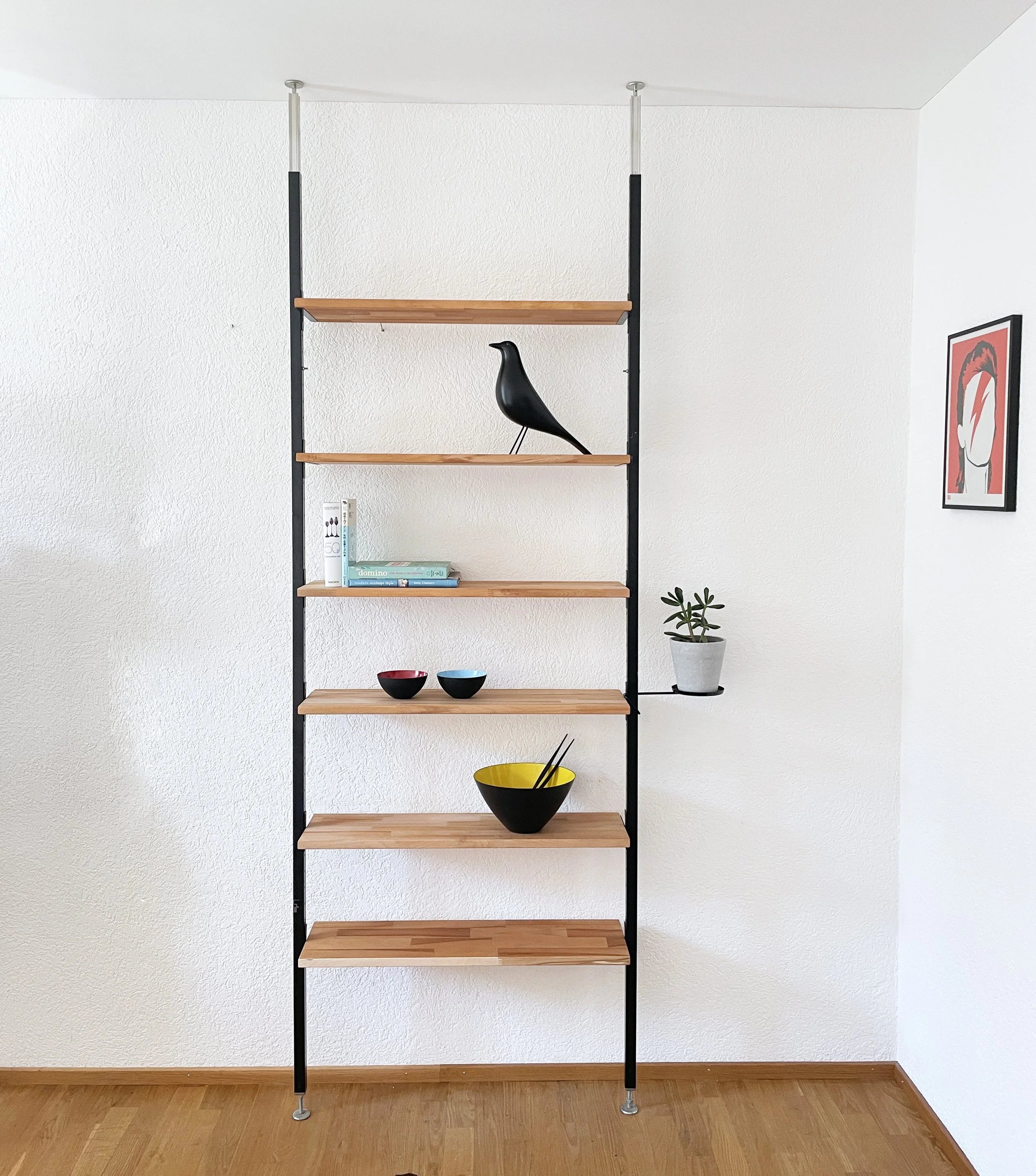 1960's Telescopic Shelving System by Frank Bolliger (new solid wood shelves)