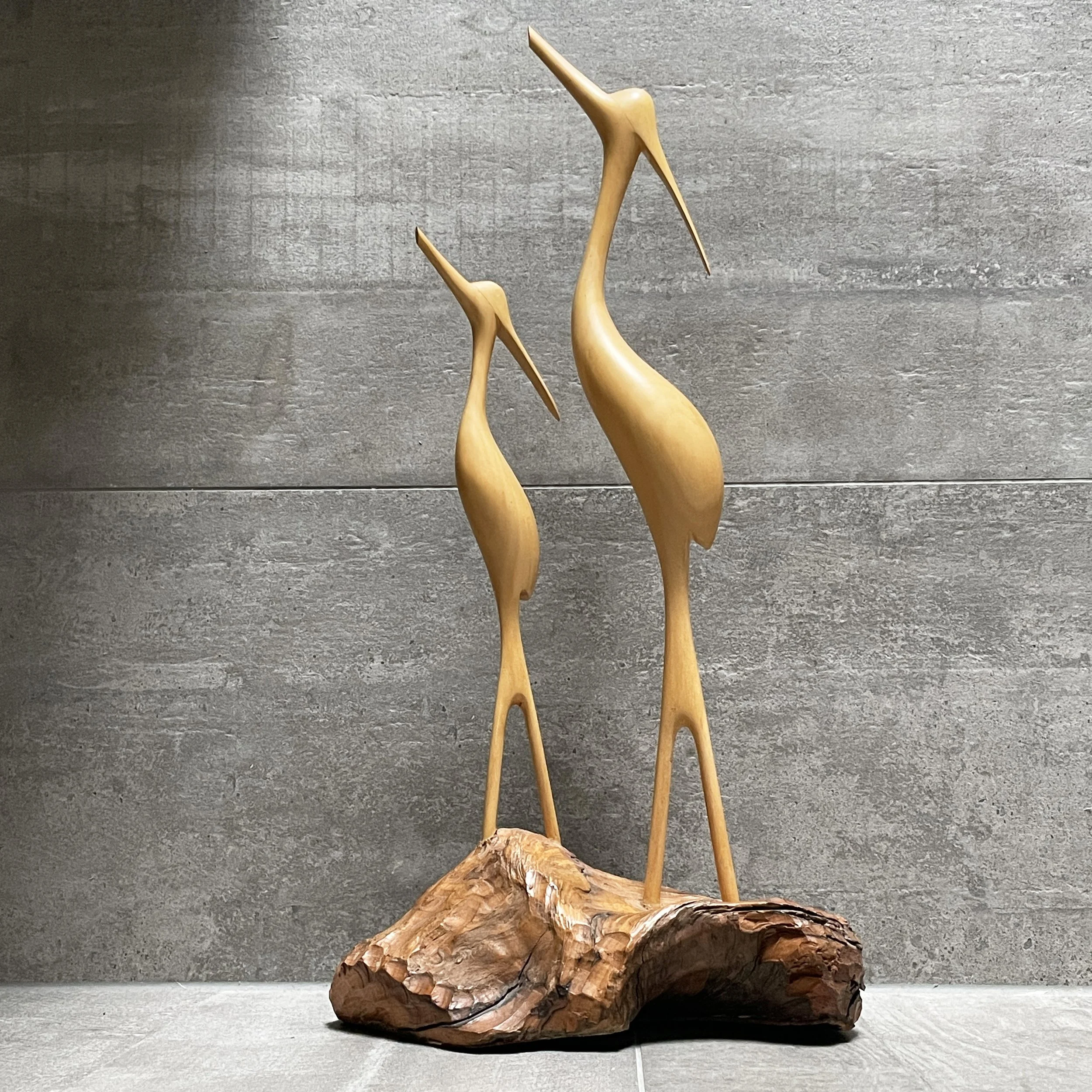 1960’s Vintage carved wooden crane figures