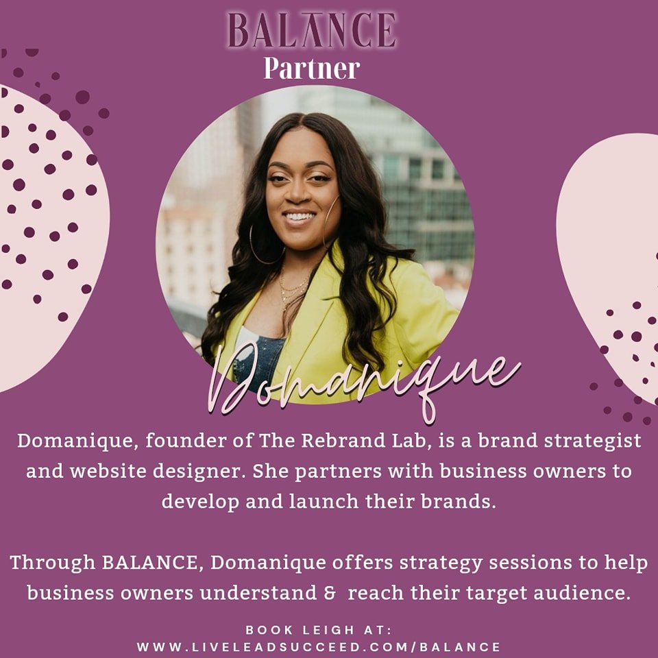 #FeatureFriday

Meet The Balance Partners!

Introducing...

Domanique Taylor 💜💜💜

Book Domanique to gain a better understanding of your target audience and how to position your business to reach them.

 www.liveleadsucceed.com/balance

Sign up for