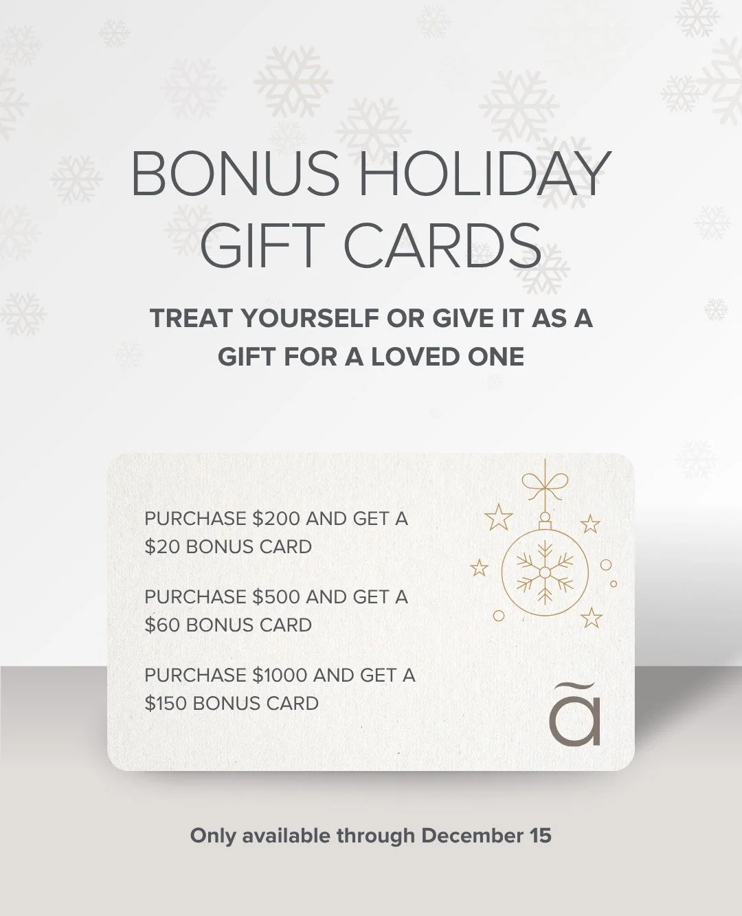 Holiday math that actually feels good 🎁✨ When you grab a gift card now, you are basically pre-booking future moments of calm for yourself or someone you love.

Here is why our bonus gift cards are such a win:
🌿 You lock in time for future facials, 
