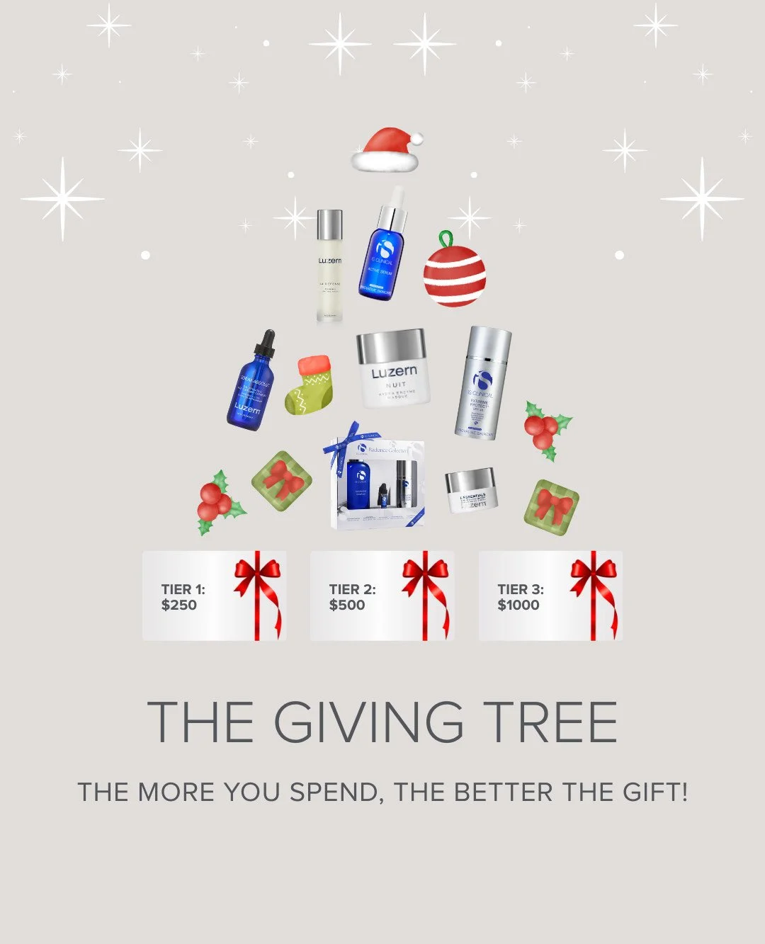 If your love language is &ldquo;treats at the front desk,&rdquo; you are going to love our Giving Tree 🎄✨

Think of it as a little reward for going all in on your self care and gifting plans. The more you shop, the more your tree branch likes you.

