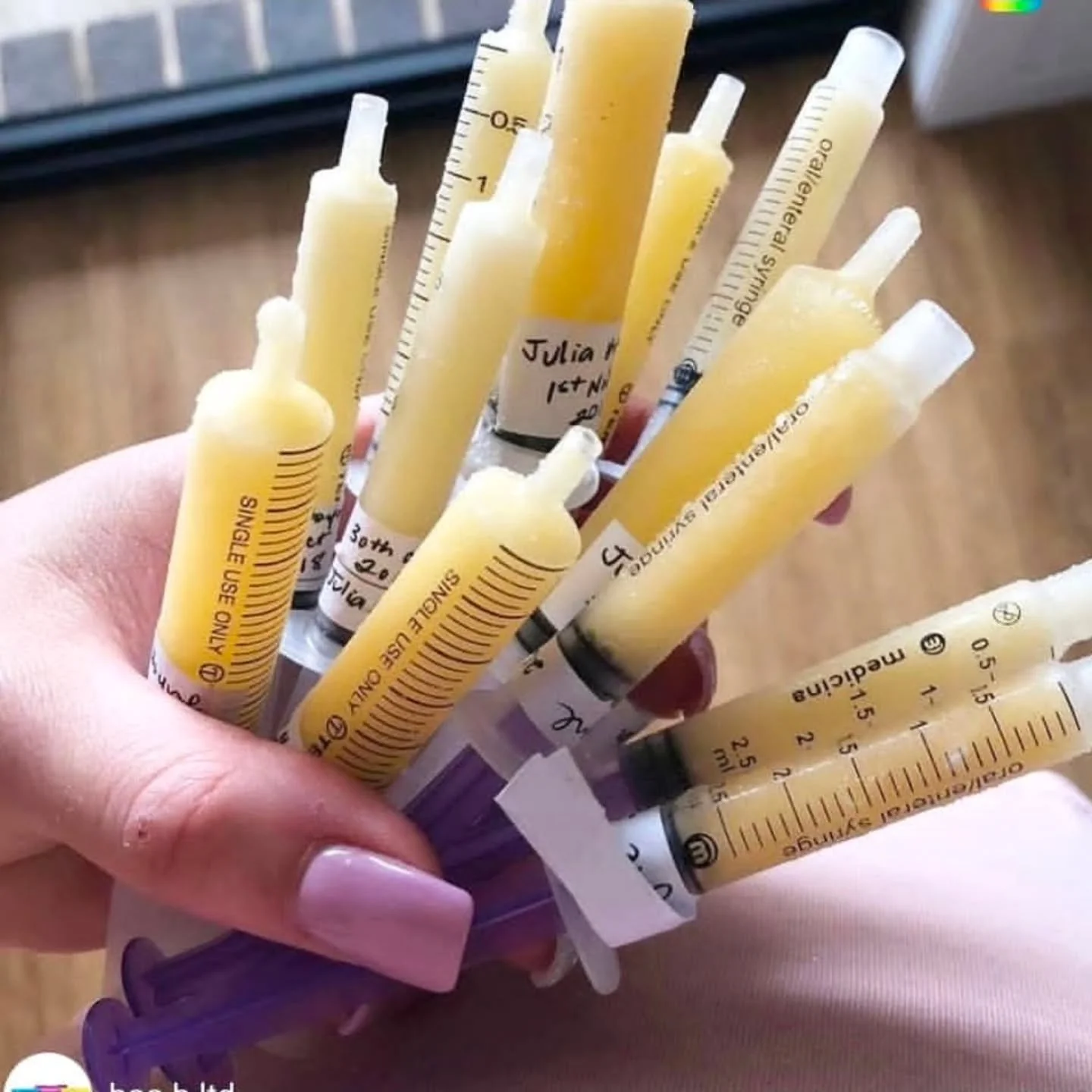 Liquid gold. Otherwise known as colostrum.

Colostrum is the first milk produced (and may even be present in pregnancy). It is perfect for your baby and will nourish your baby until their nutritional needs change.

Around days 3 to 5, colostrum will 