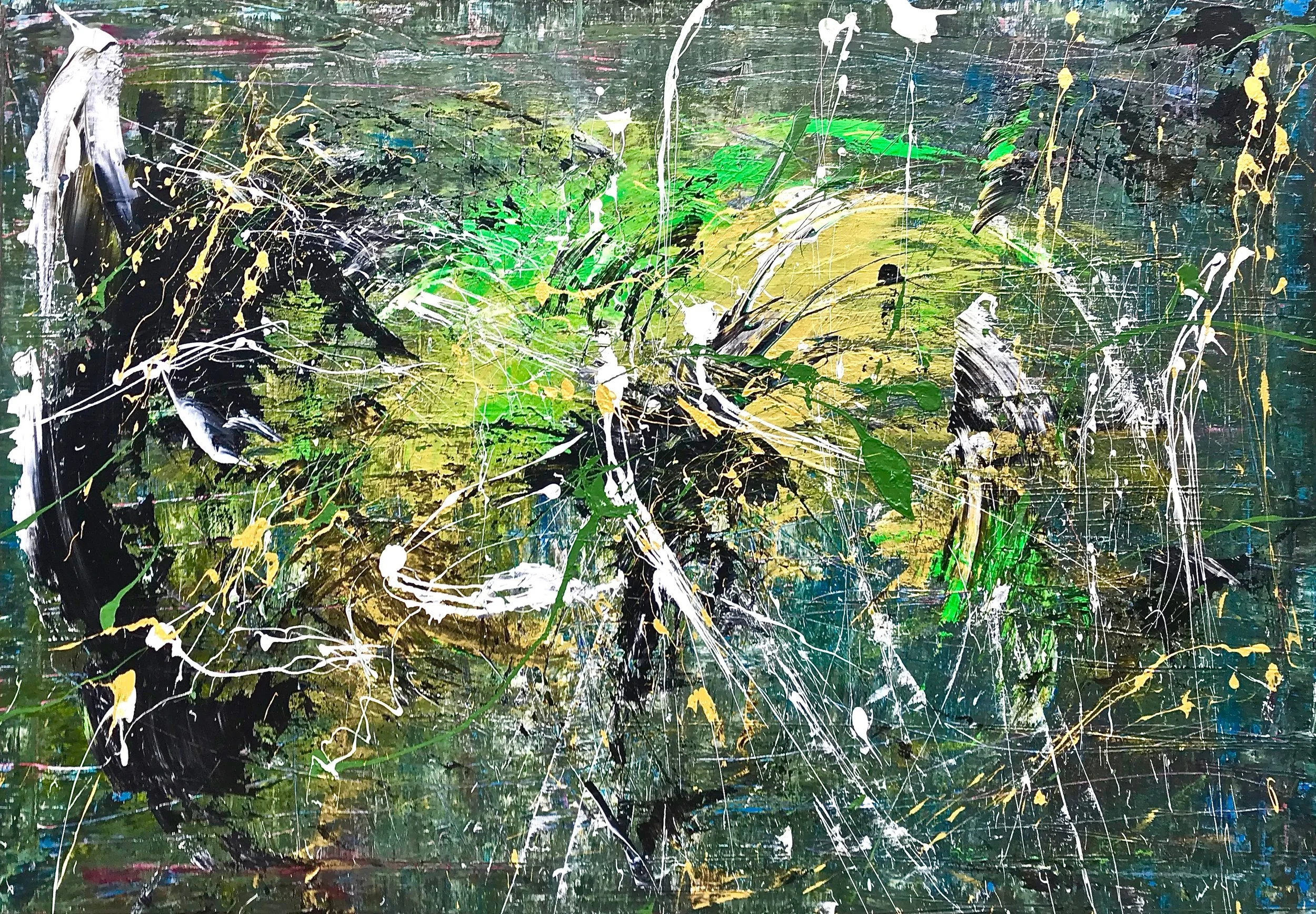 SPLASH, BLACK GREEN AND GOLD - Original painting