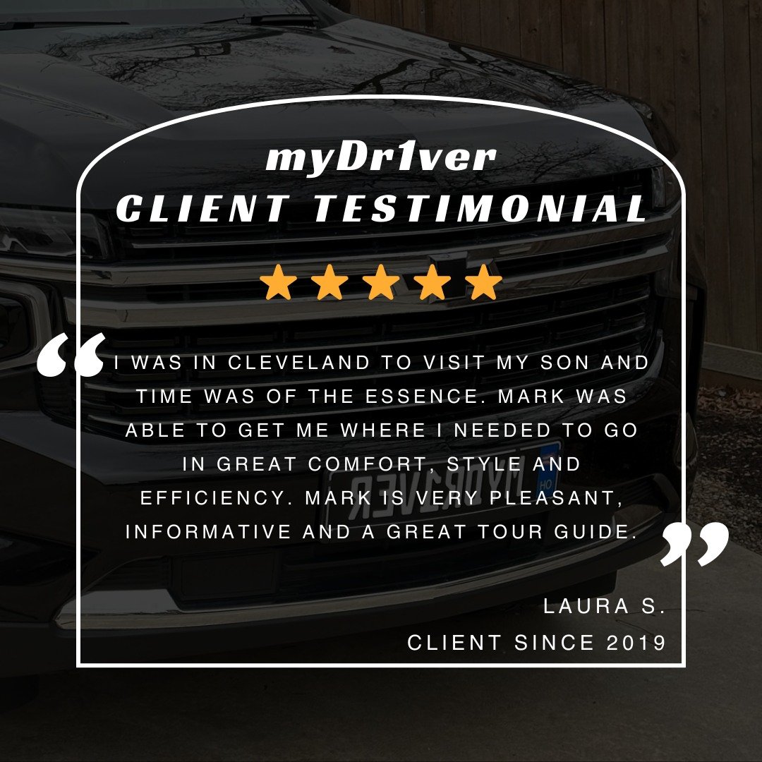&quot;Comfort, style, and efficiency&quot; - we love these descriptors! Thanks for the great review, Laura! We appreciate you 😎

Book your ride today www.mydr1ver.com
Or call Mark! 216-533-4570

#mydr1ver #callmark #cleveland #cle #thisiscle #goingp