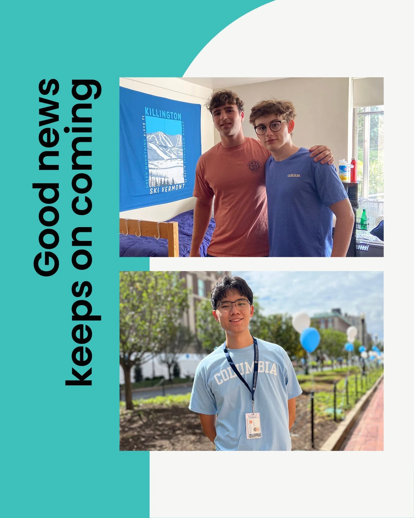 Checking in with the Class of 2025! We love hearing from our newest alumni as they begin their college journeys. Simon Mandl-Ciolek ’25 has settled in at Swarthmore, and Jonathan Guo ’25 is representing at Columbia. 
We love seeing whe