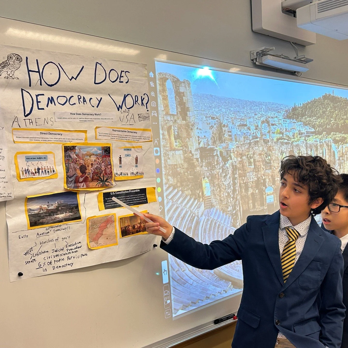 Our Grade 6 students became historians and civic thinkers through an outreach residency with the @NYHistory Society&rsquo;s Academy for American Democracy. ⁠
⁠
Connecting Ancient Greece to Early American democracy, the boys explored what democracy is