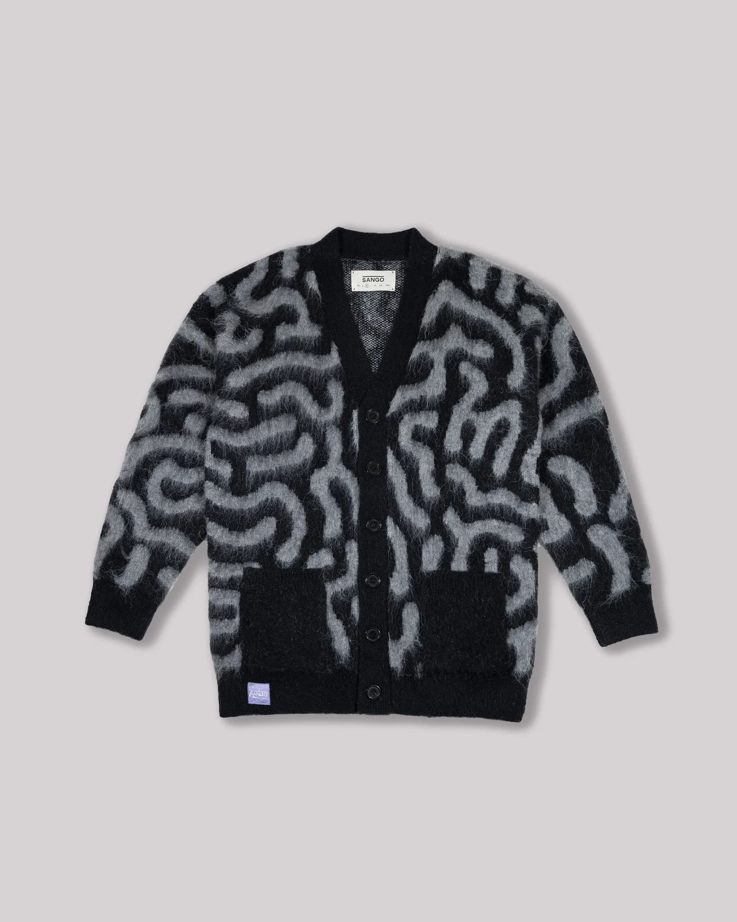 Sango Brushed Mohair Cardigan - Midnight Black & Wolf Grey — Sango 