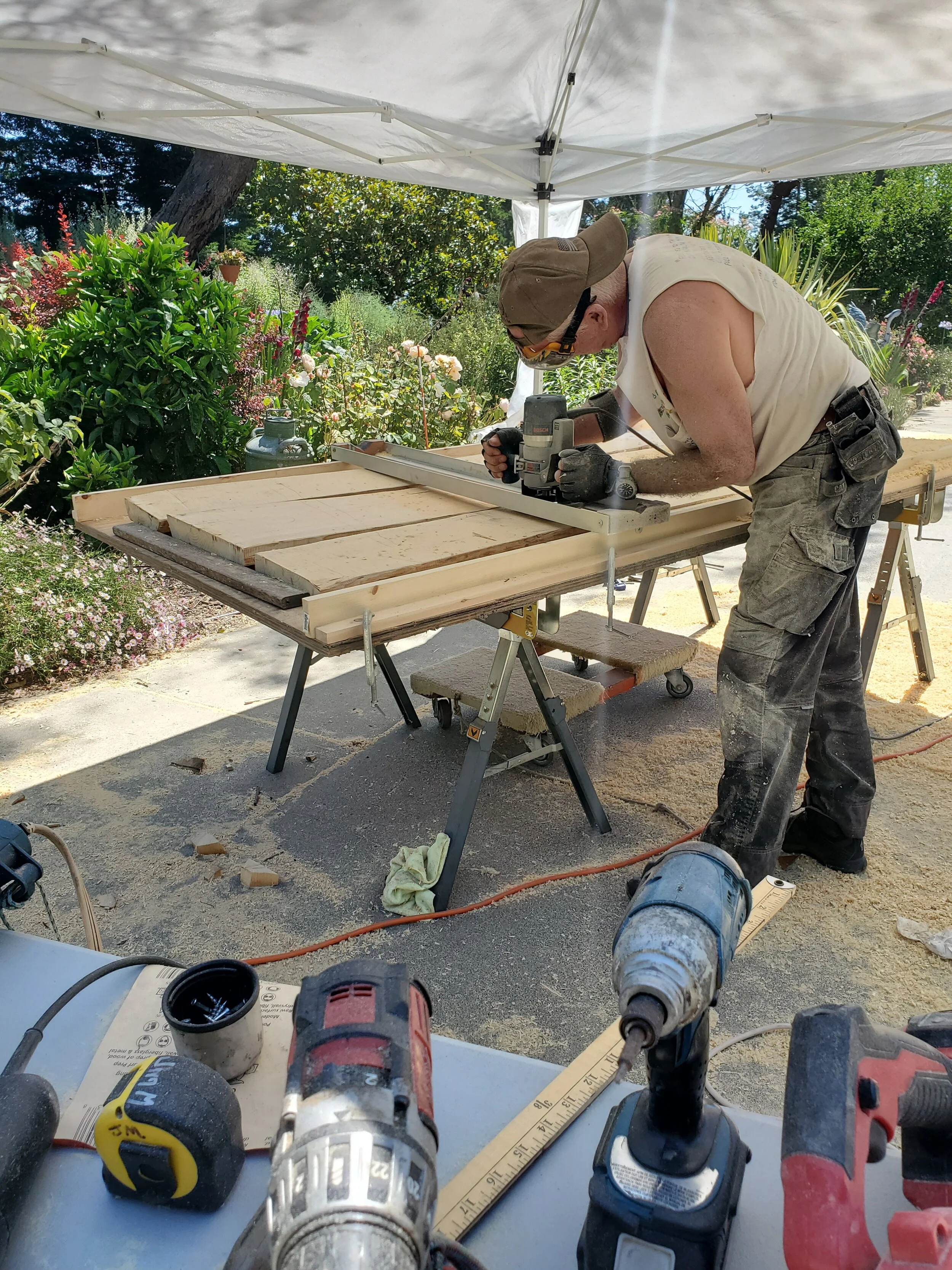Using my router and homemade router sled to get the pieces level and flat