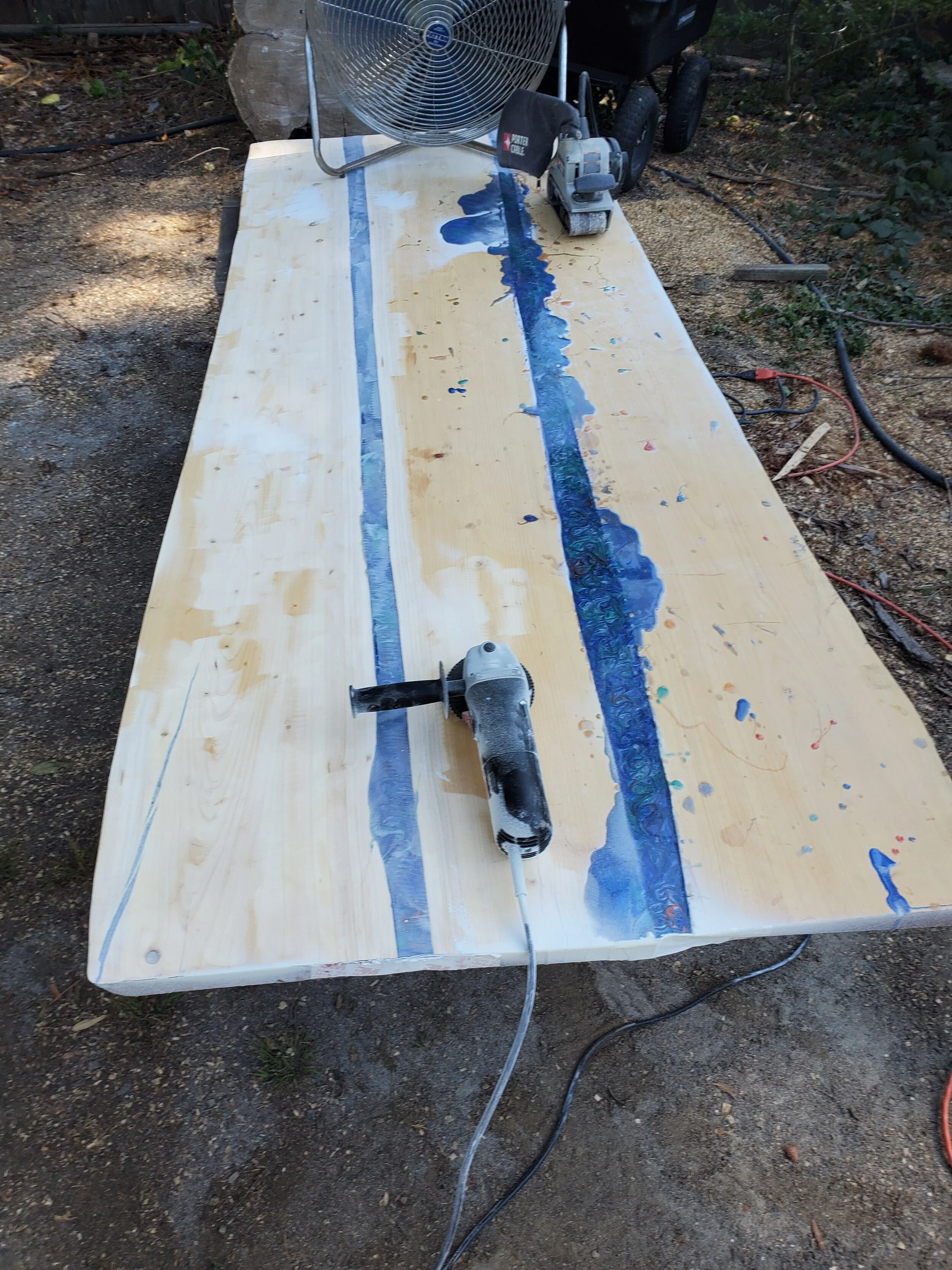using 50 grit sanding wheel to remove excess resin