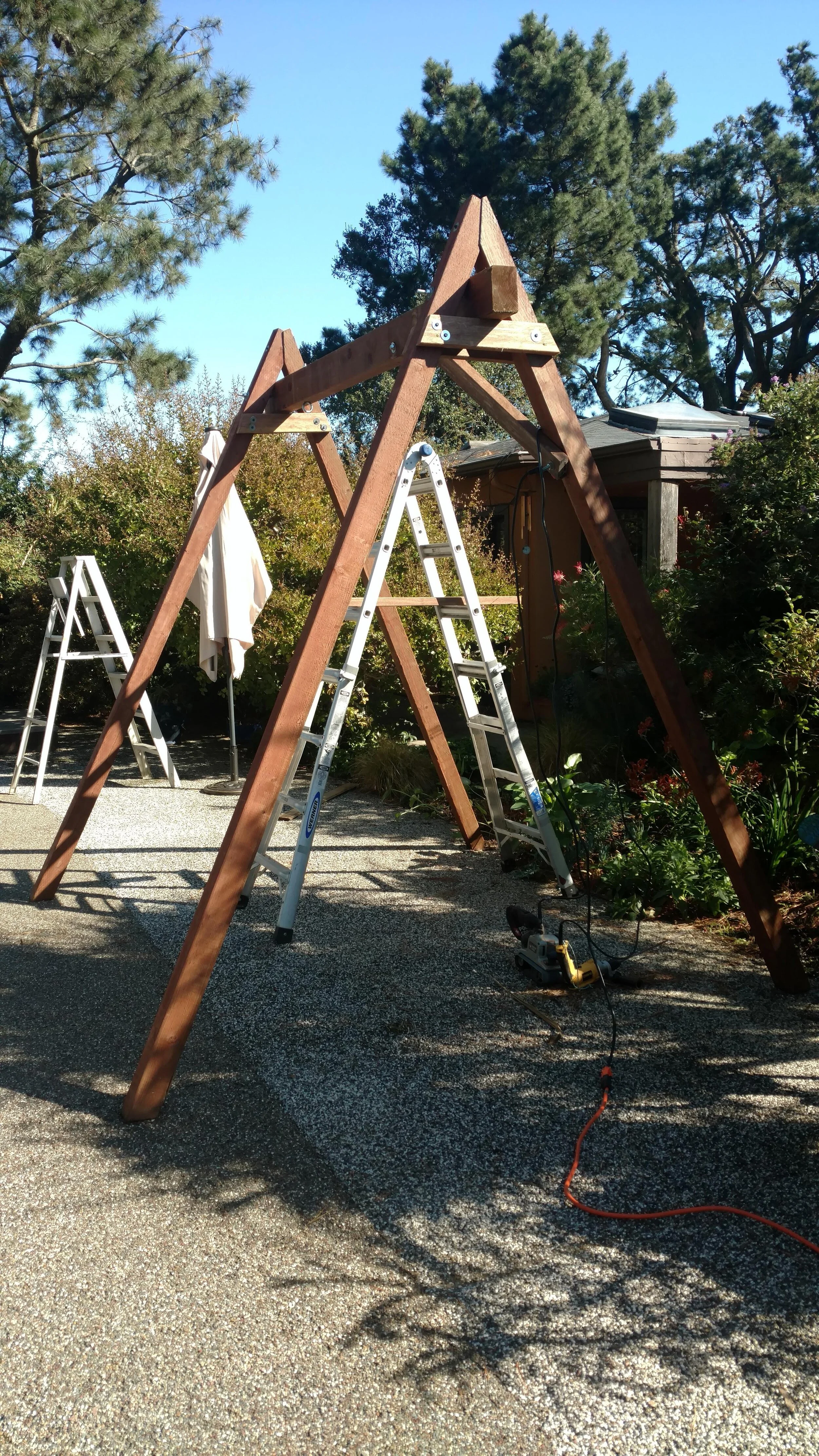 Frame is pressure treated redwood