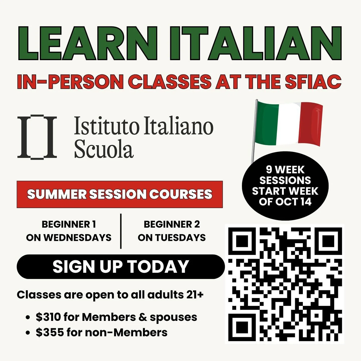 Get ready for your next 🇮🇹 adventure.  Classes at the Italian Athletic Club.