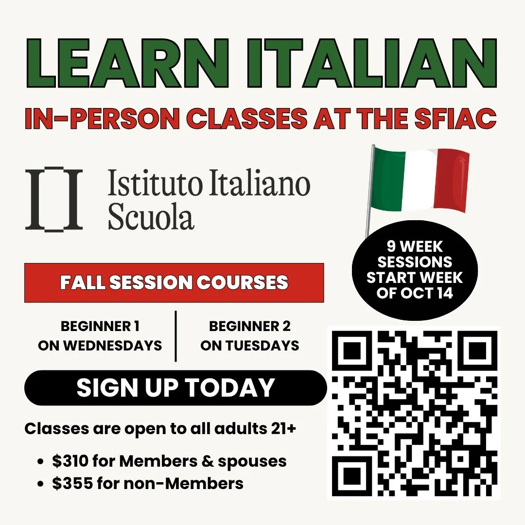 Classes begin next week. Get ready for your next Italian adventure 🇮🇹✈️ Classes are in person at the San Francisco Italian Athletic Club in the heart of North Beach.