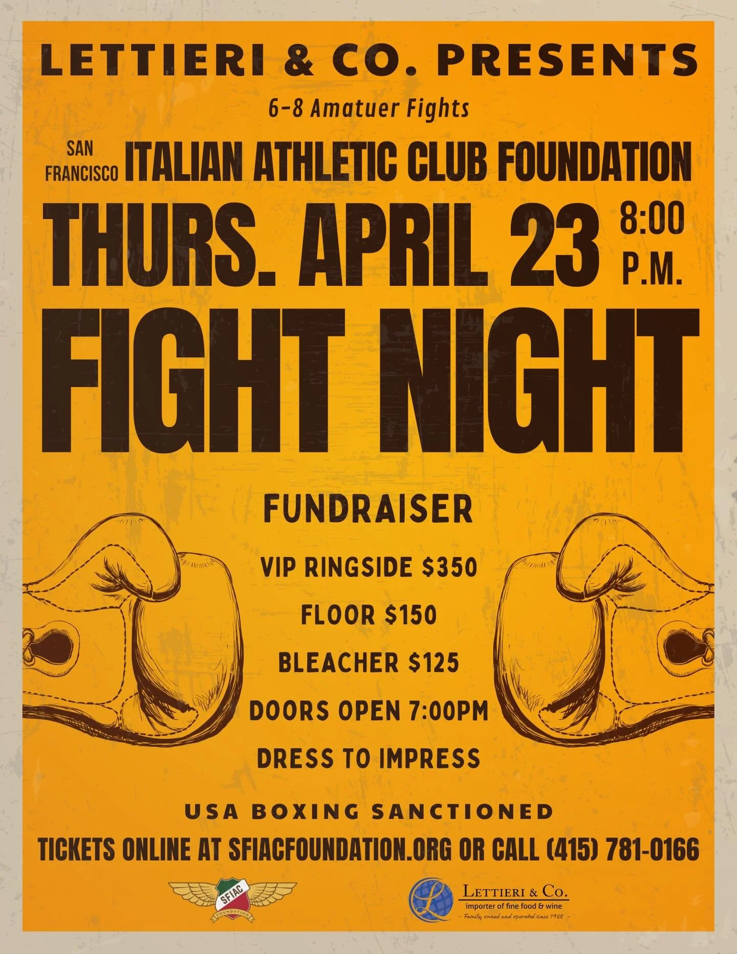 Boxing in the Ballroom is back!! Join us April 23 for an evening of live boxing in the Ballroom.  Full details and tickets at sfiacfoundation.org.  Sponsor and VIP packages available. 🥊