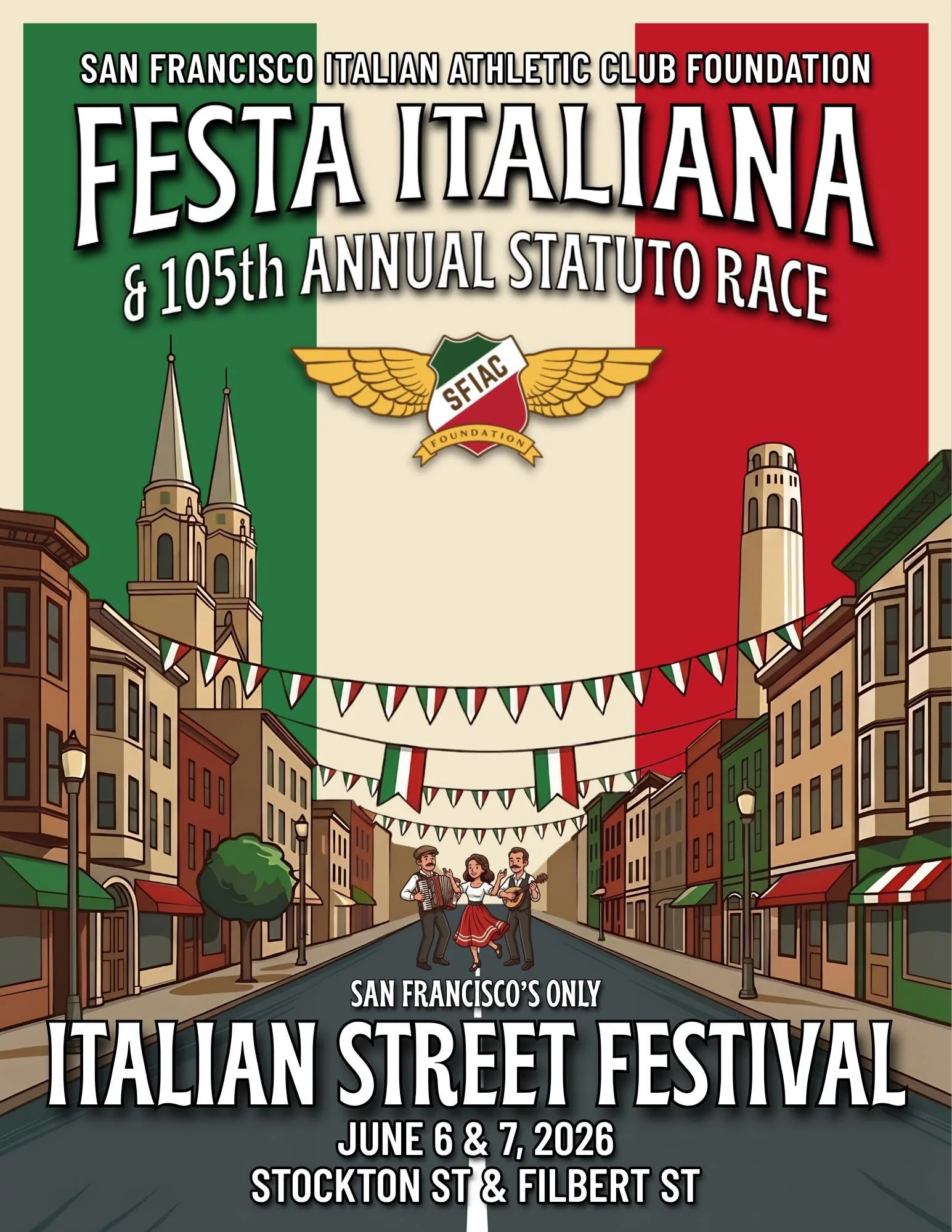 Join us June 6-7 for San Francisco&rsquo;s only Italian street festival.  @sfiac_foundation 🇮🇹🌁🪗🍝🍷