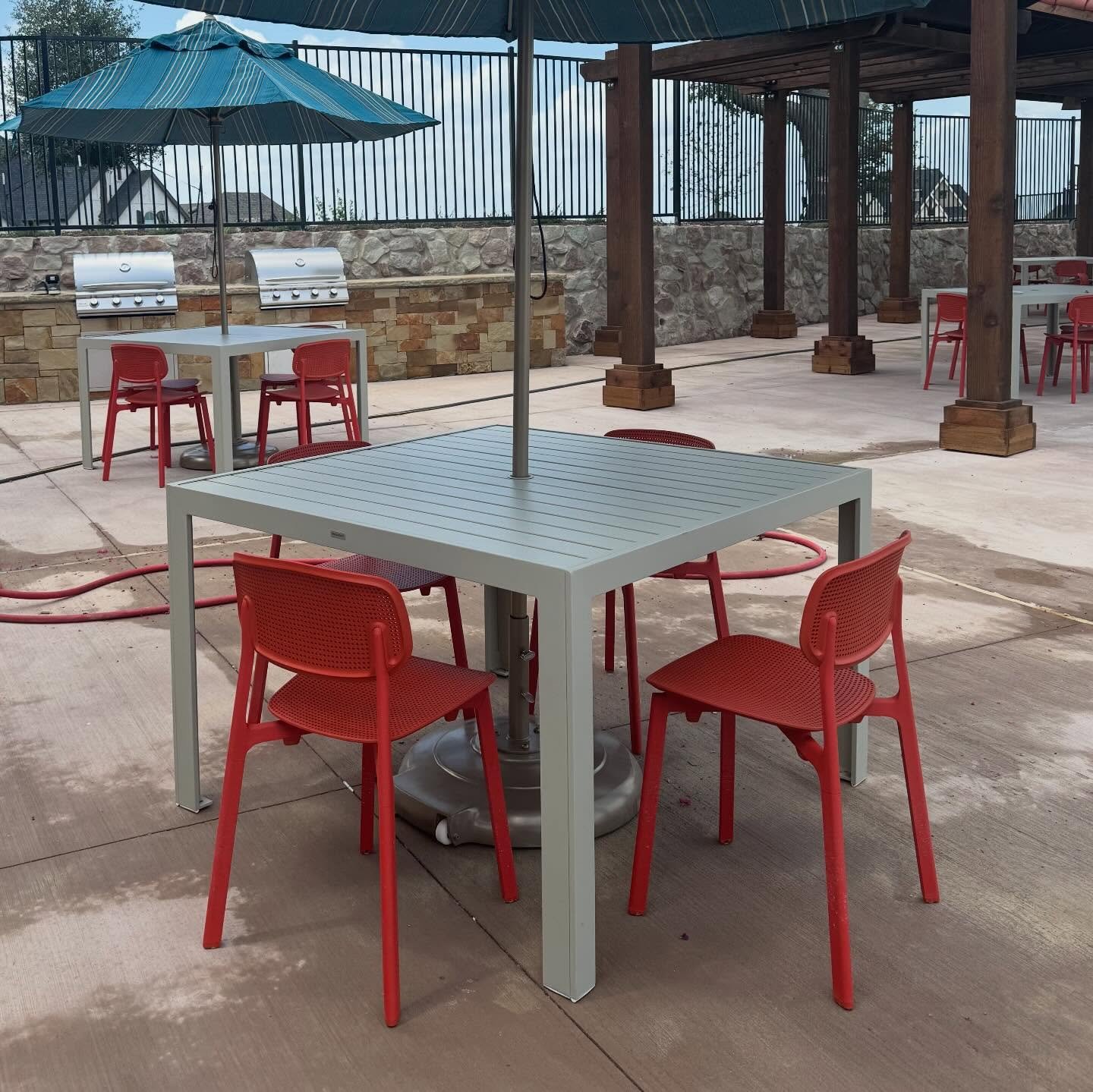 🍉⛱️Our @kristaliadesign coral Colander Chairs make for the perfect outdoor seating for a busy pool area with perforated seat and back for quick drying. Specified by @keaton.interiors earlier this year!
#kristalia